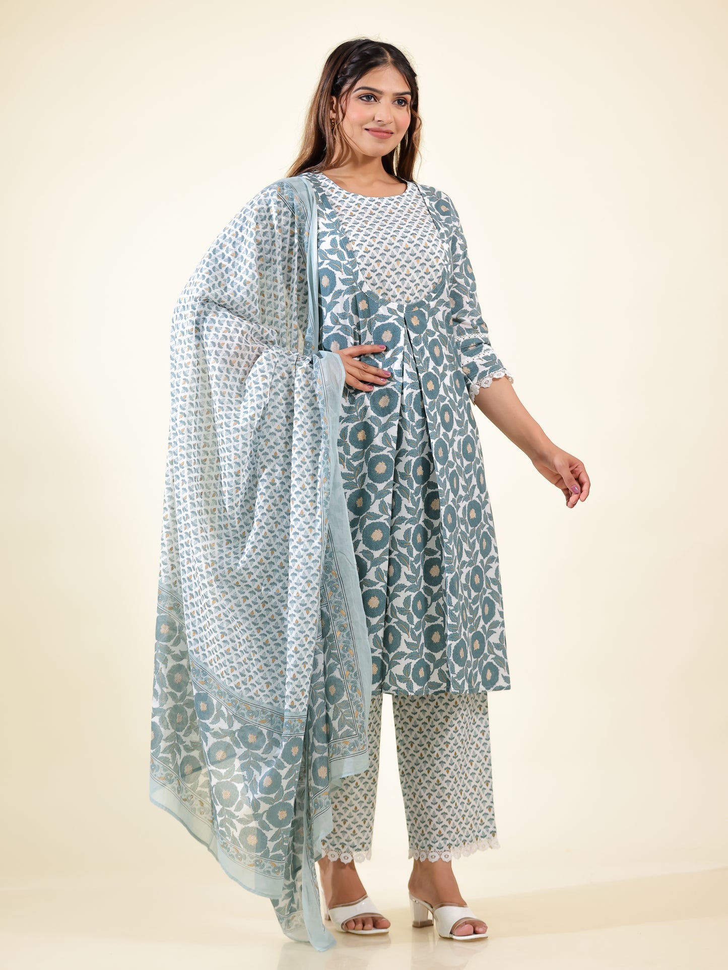 Voile Cotton Floral Grey Dupatta