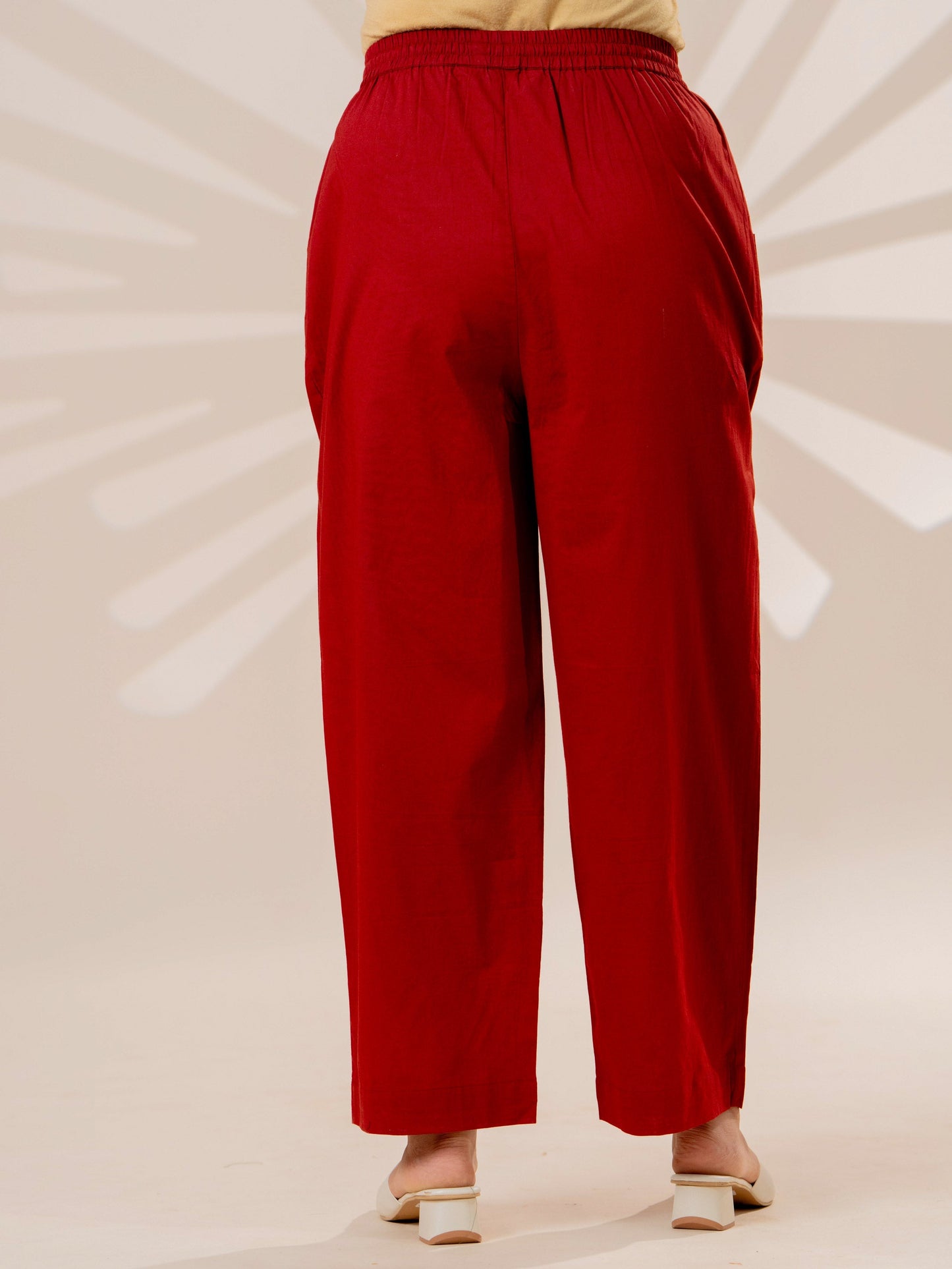 Soft cotton Solid Rust Straight Trousers