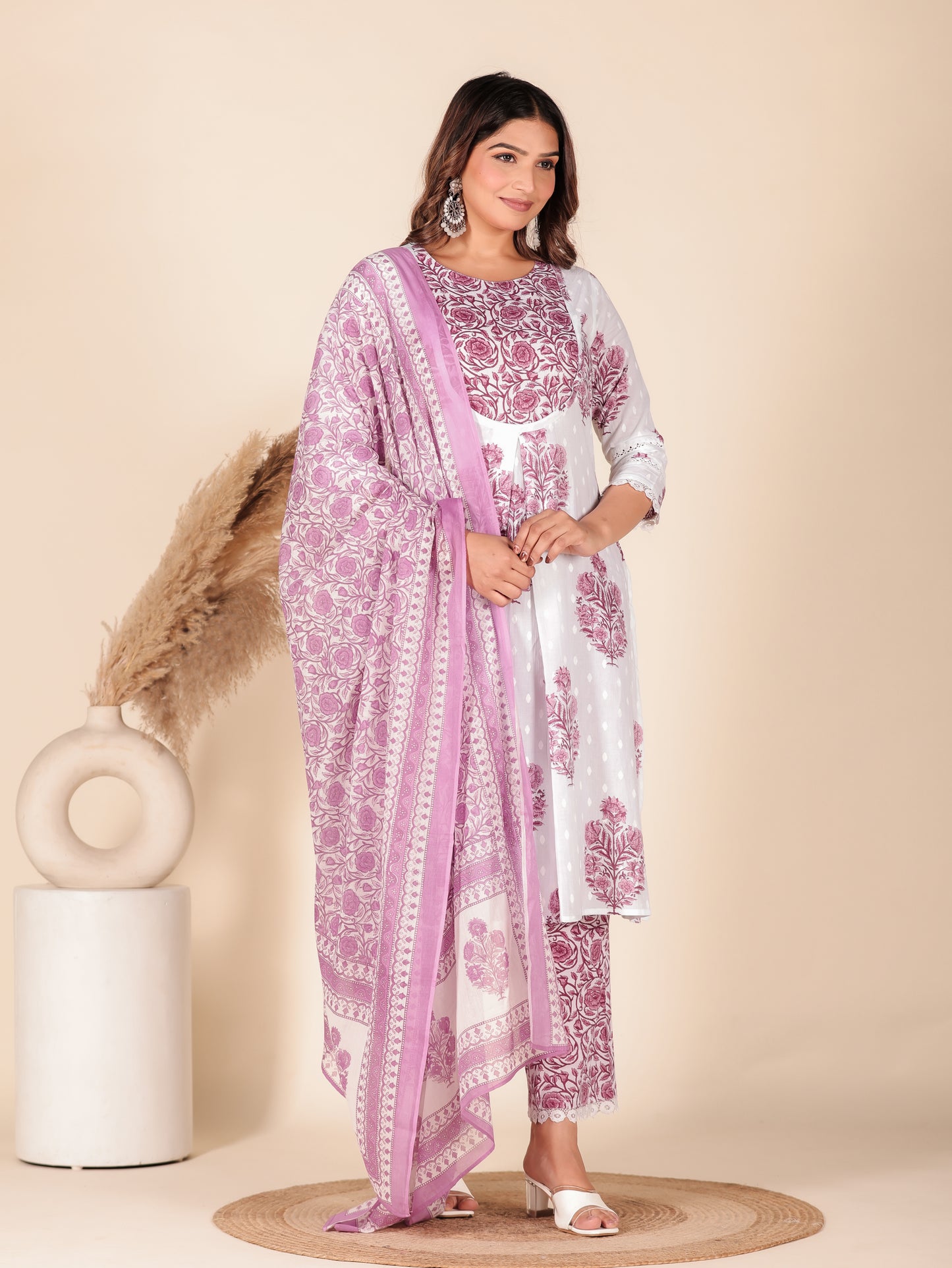 Voile Cotton Floral White Dupatta