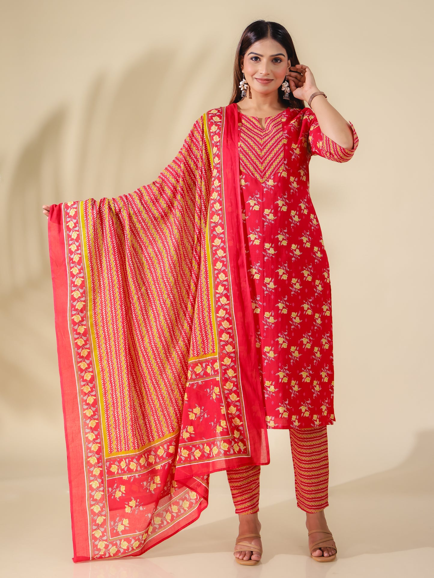 Voile Cotton Striped Red Dupatta