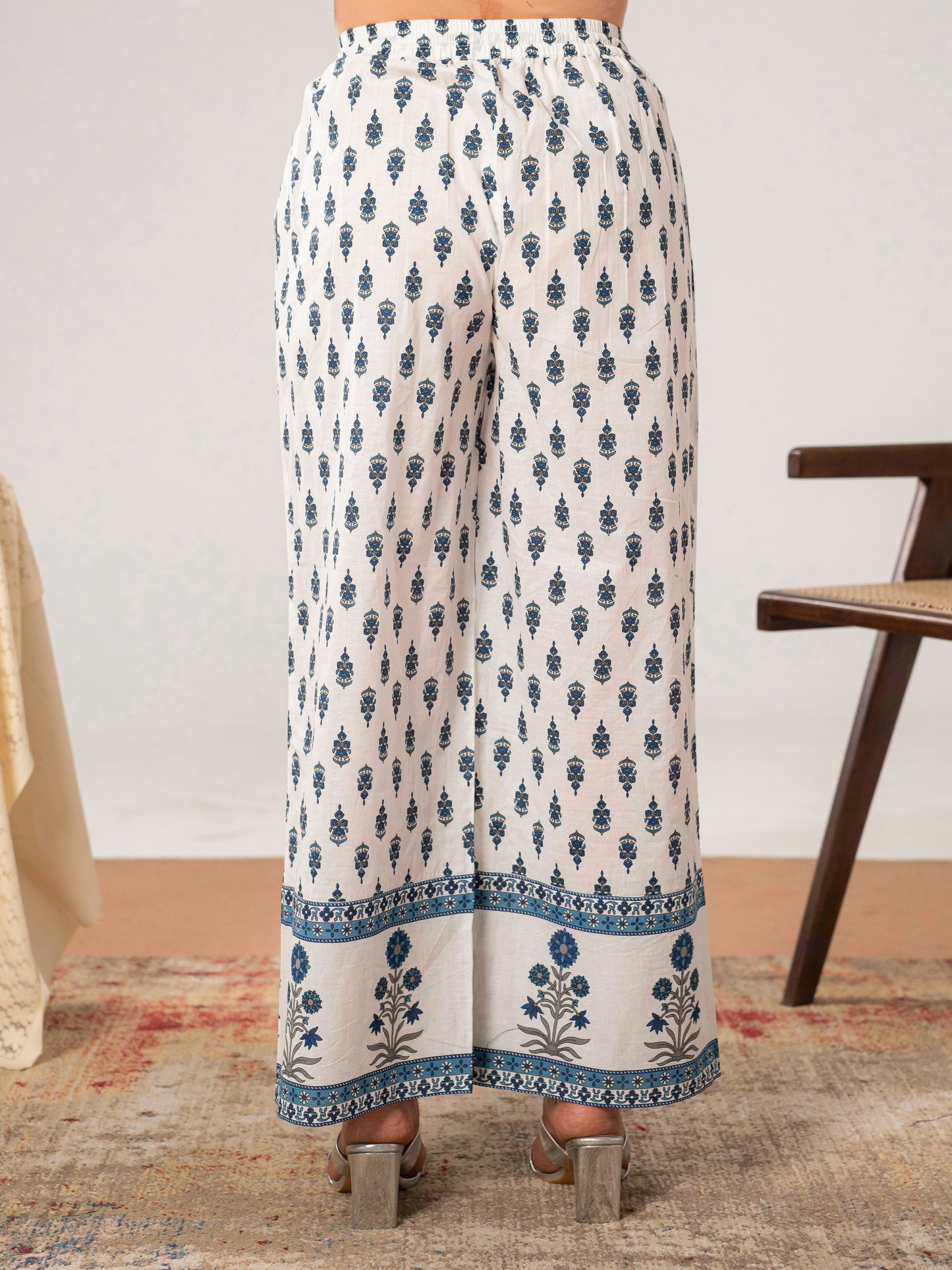 Soft cotton Floral A-line Off White Kurta