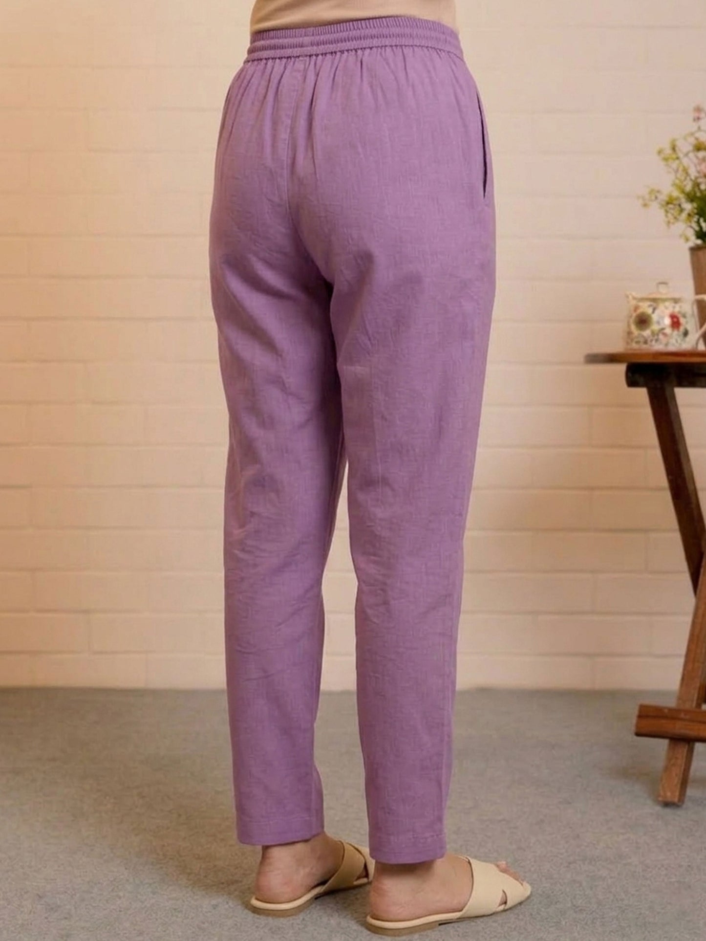 Soft Cotton Solid Purple Straight Trousers