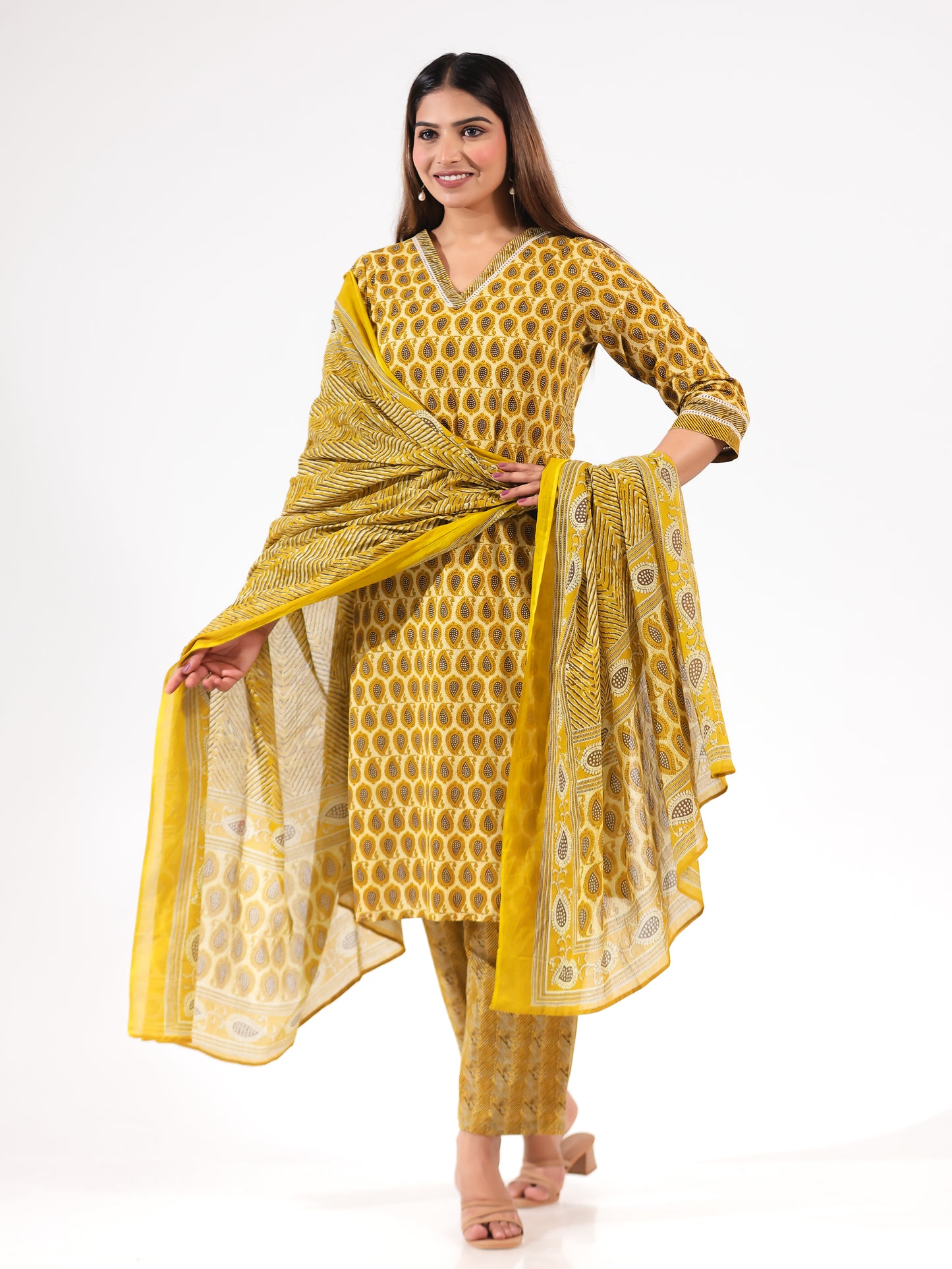 Voile Cotton Floral Yellow Dupatta