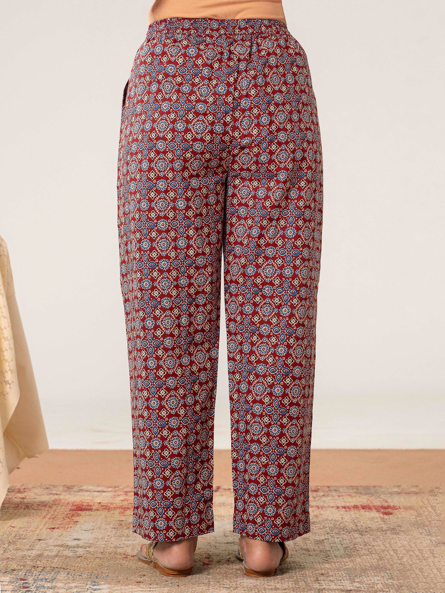 Soft cotton Ajrakh Maroon Straight Trousers