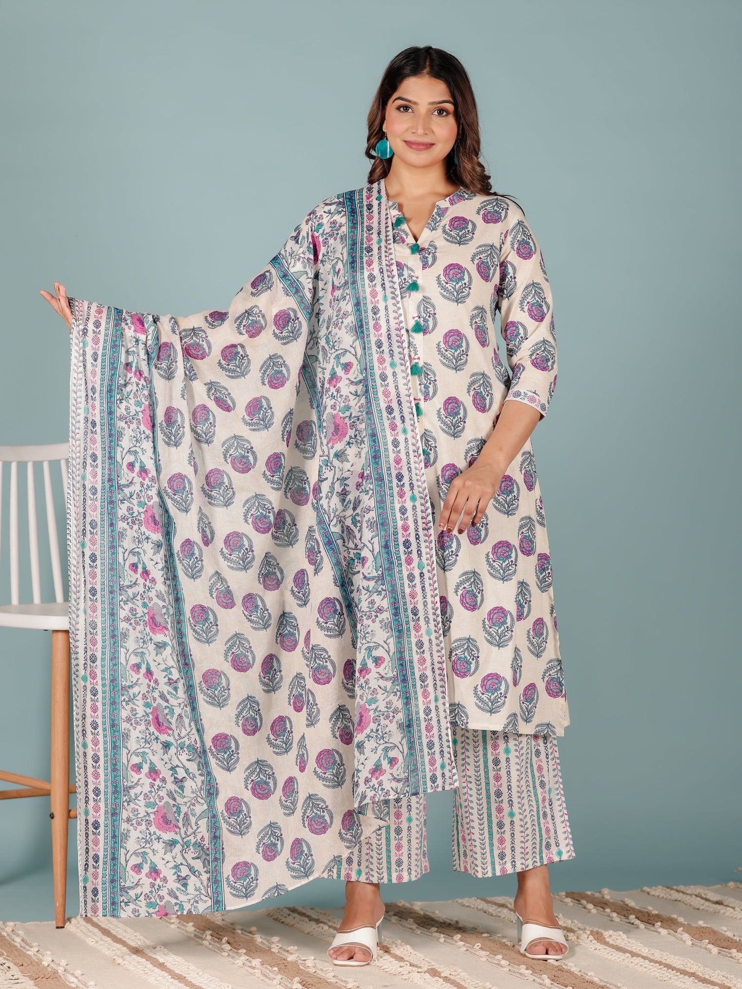 Voile Cotton Striped White Dupatta