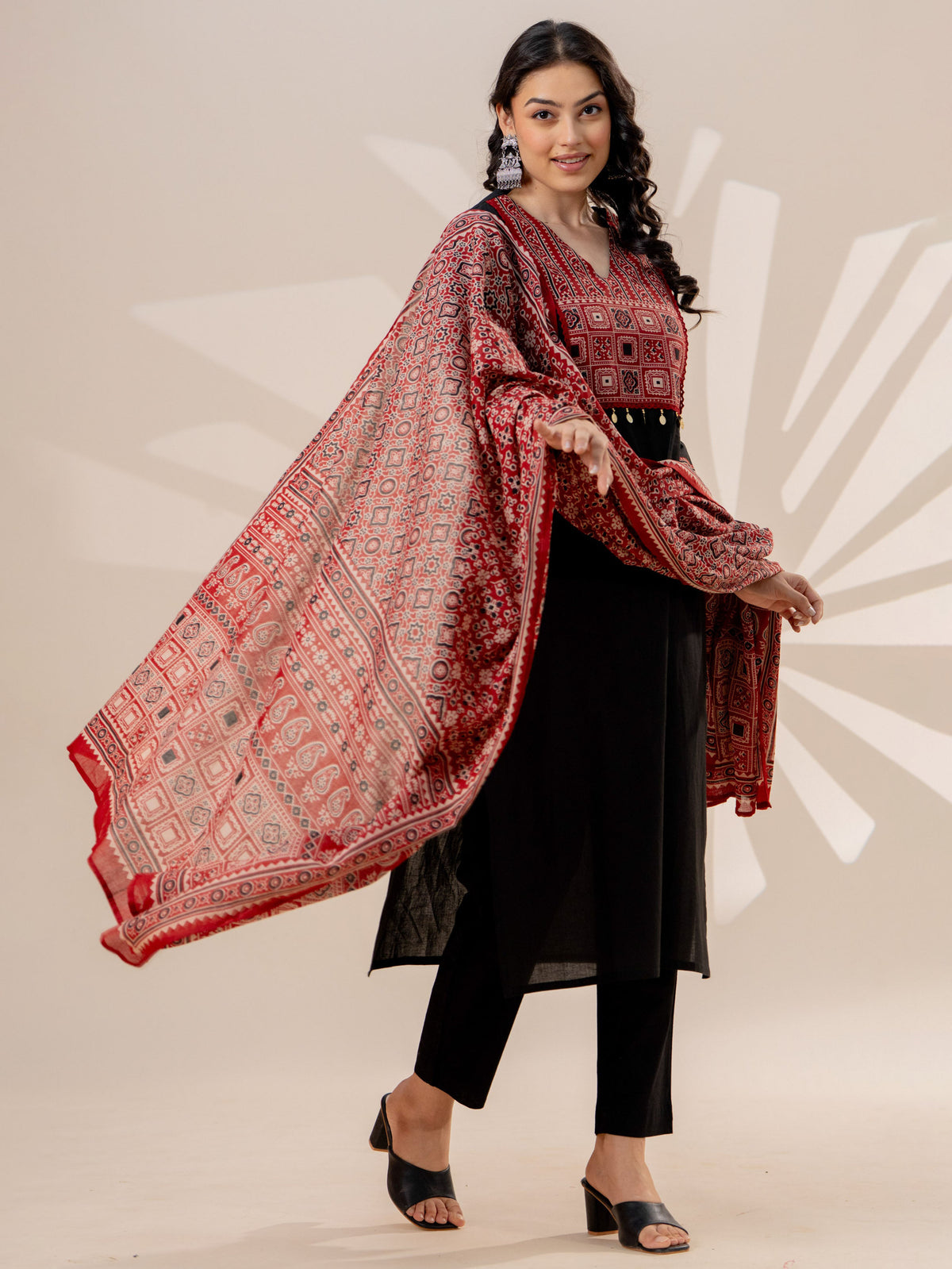 Cotton voile Block Print Rust Dupatta