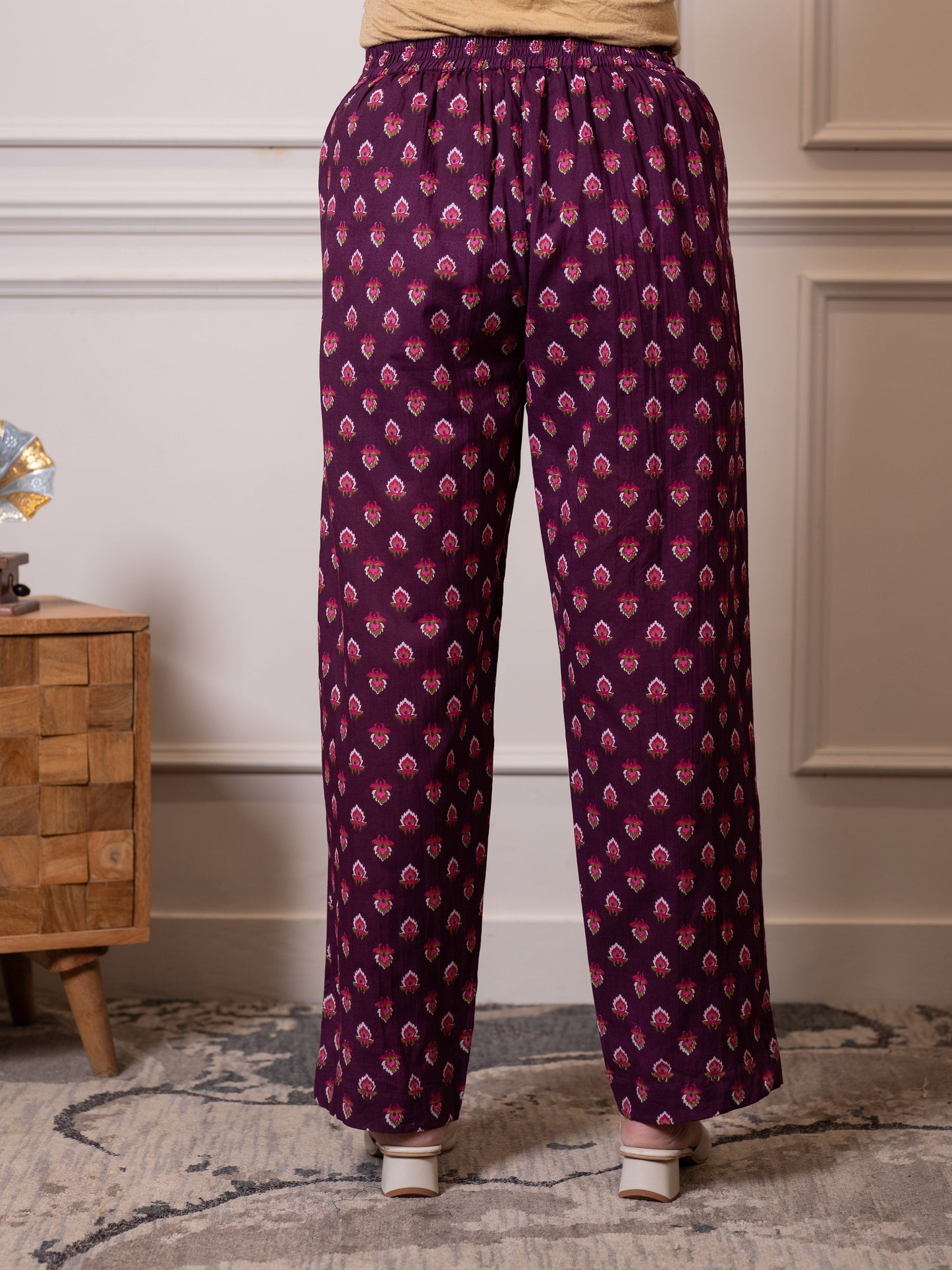 Soft cotton Floral Purple Straight Trousers