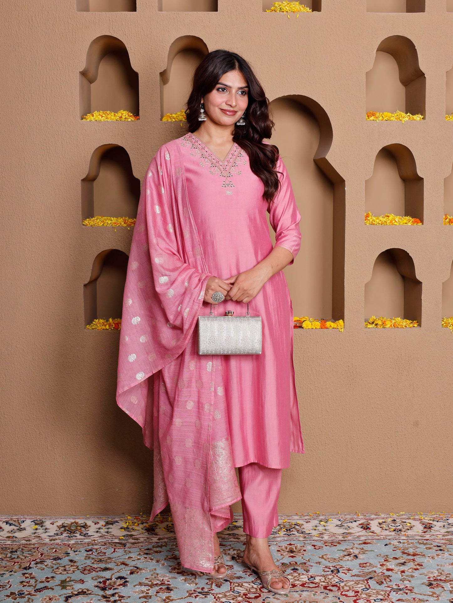 Brocade Woven Design Pink Dupatta