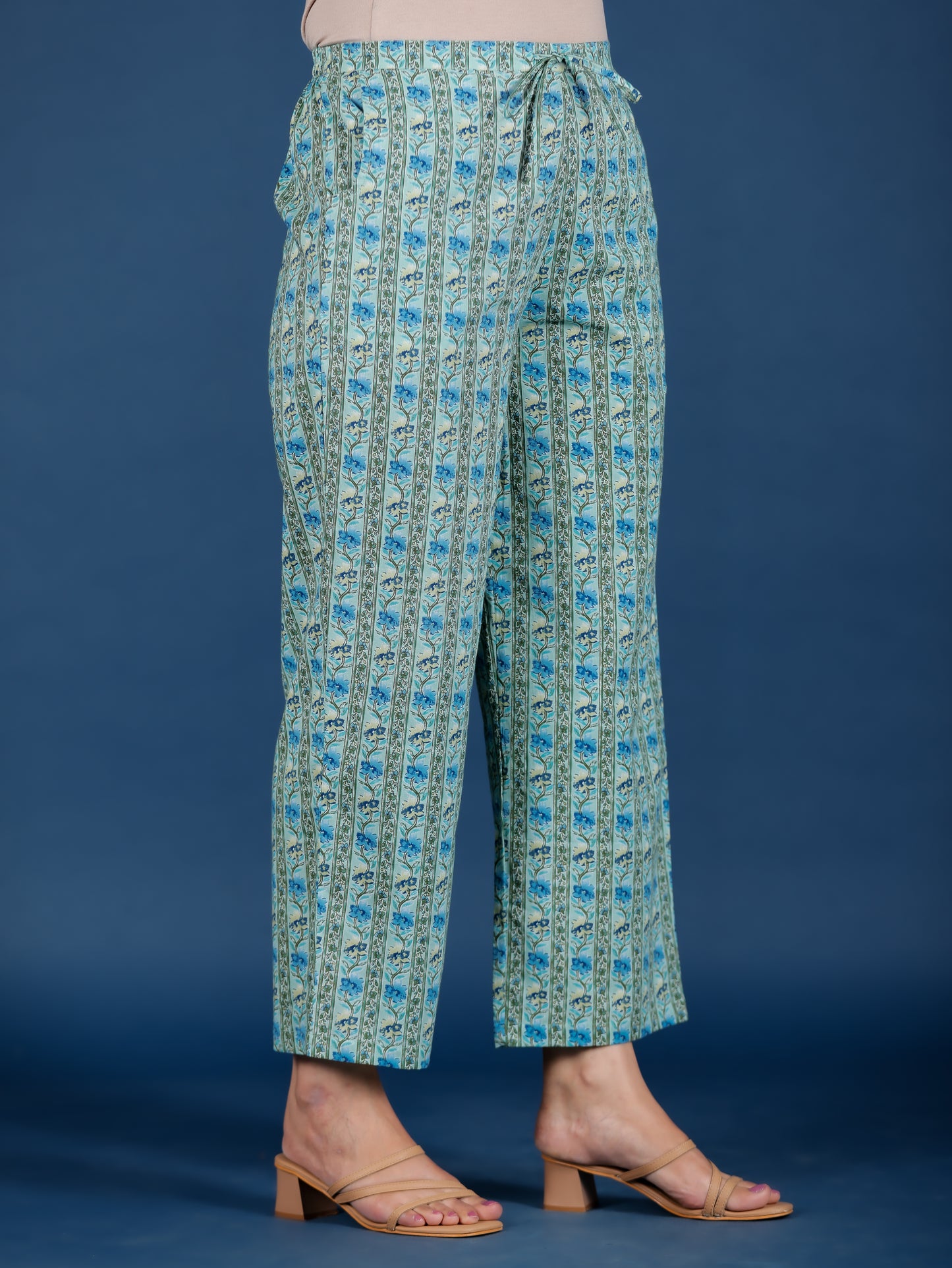 Soft Cotton Floral Straight Blue Kurta
