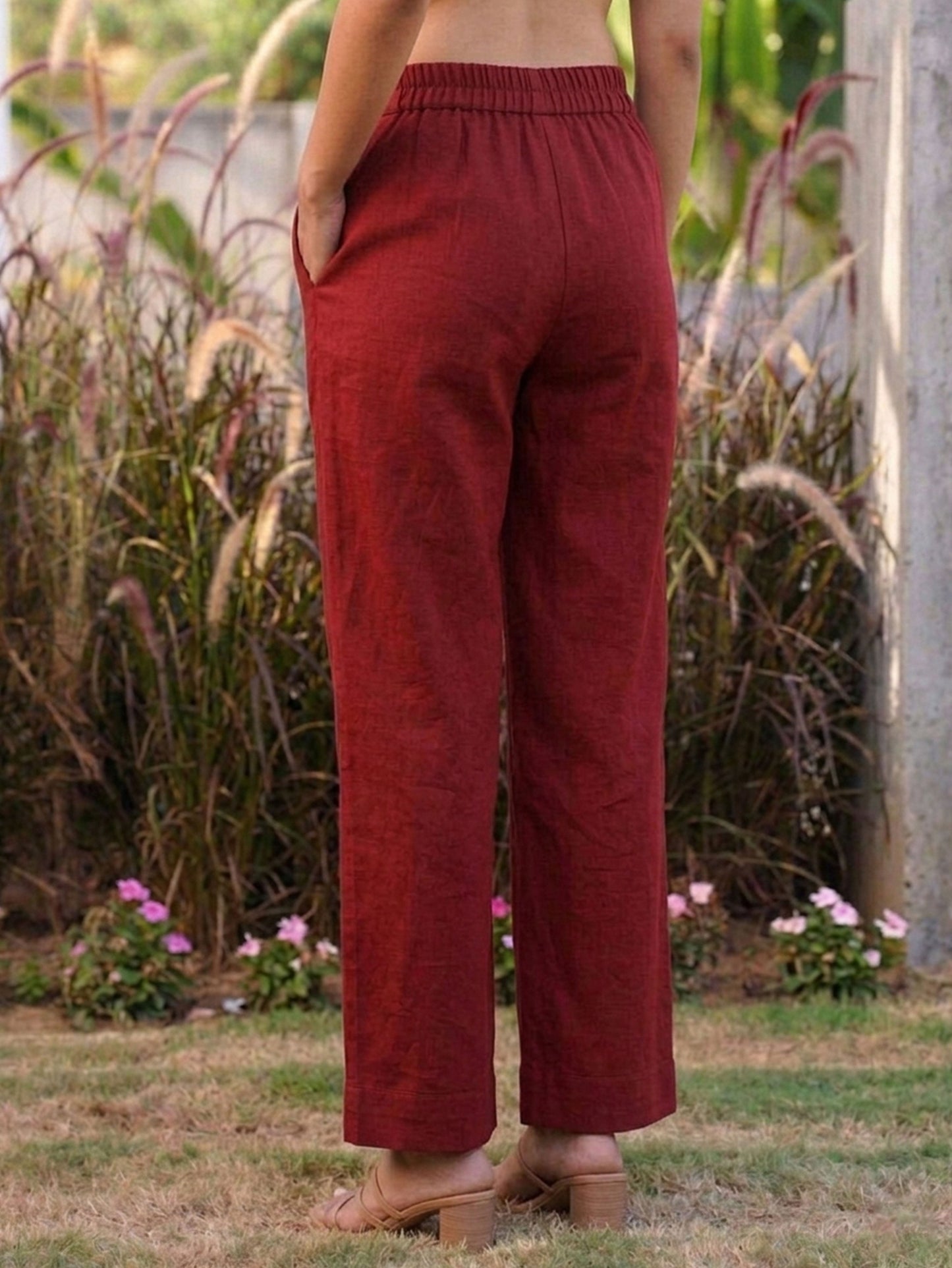 Soft cotton Solid Maroon Straight Trousers