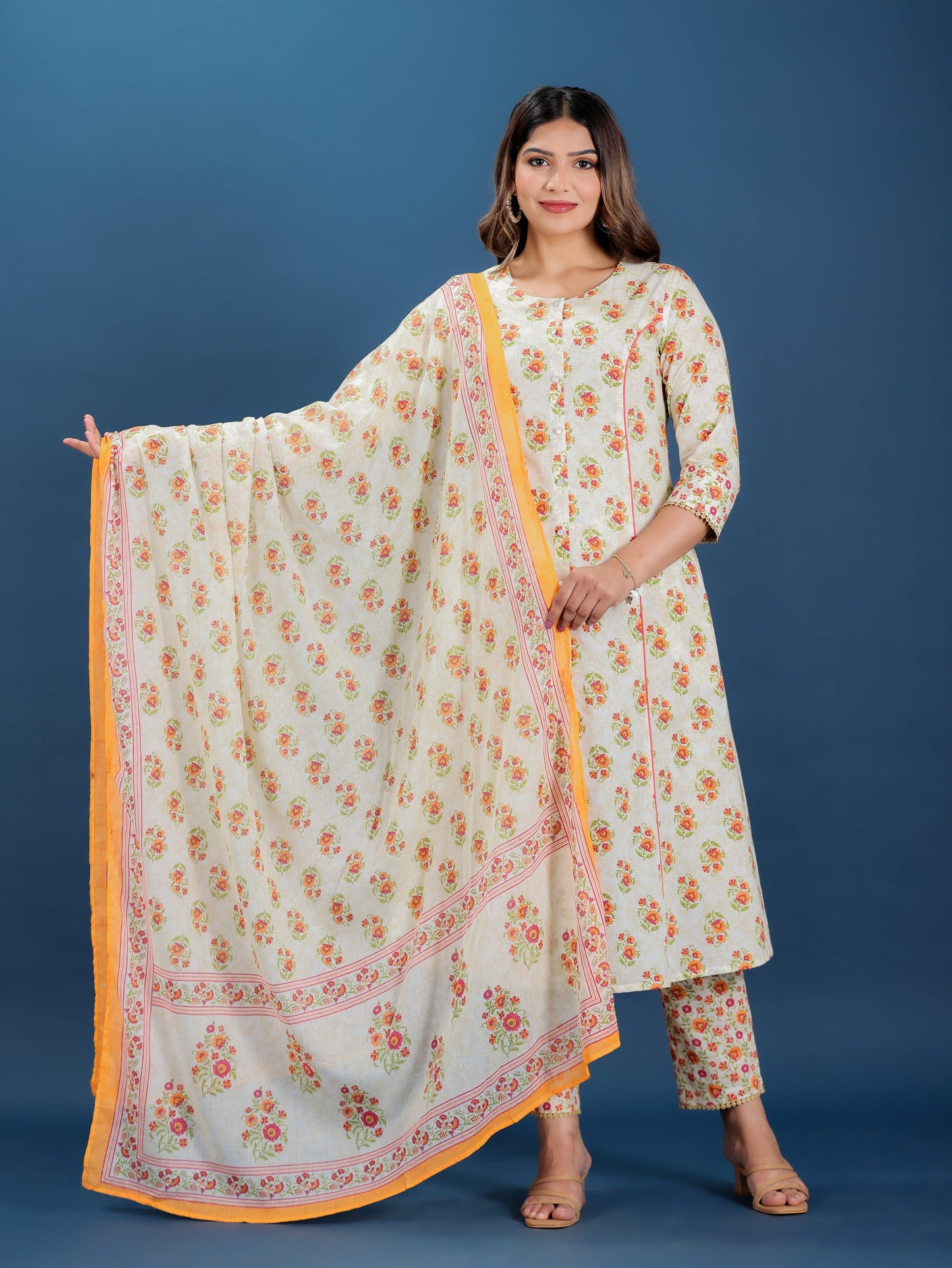 Voile Cotton Floral Beige Dupatta