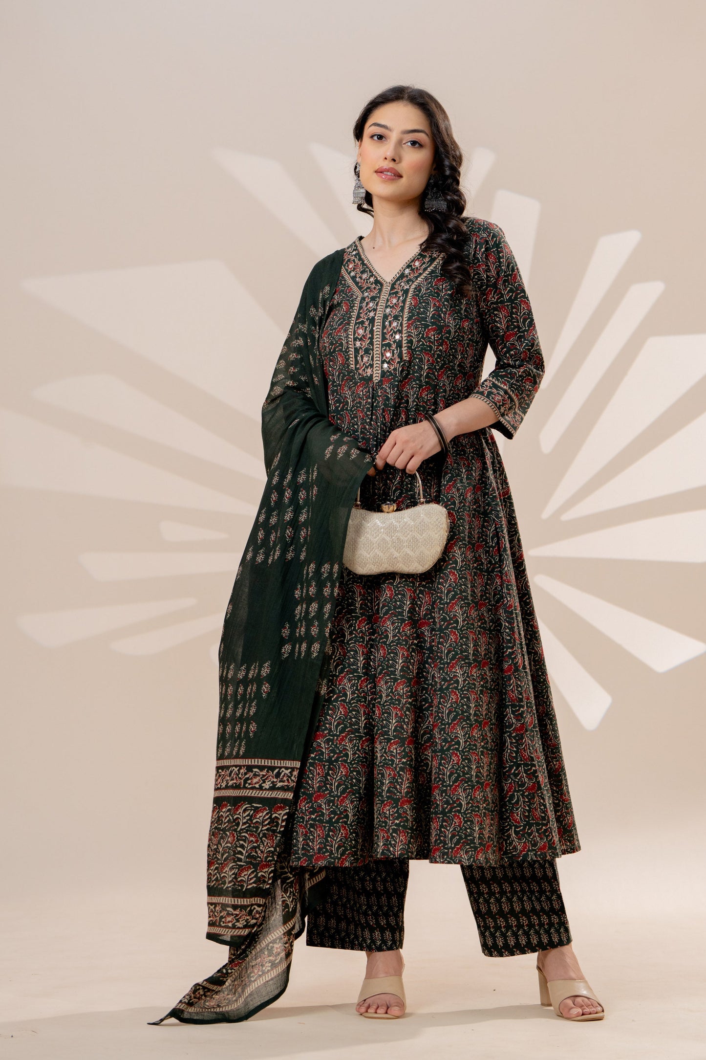 Cotton voile Butti Green Dupatta