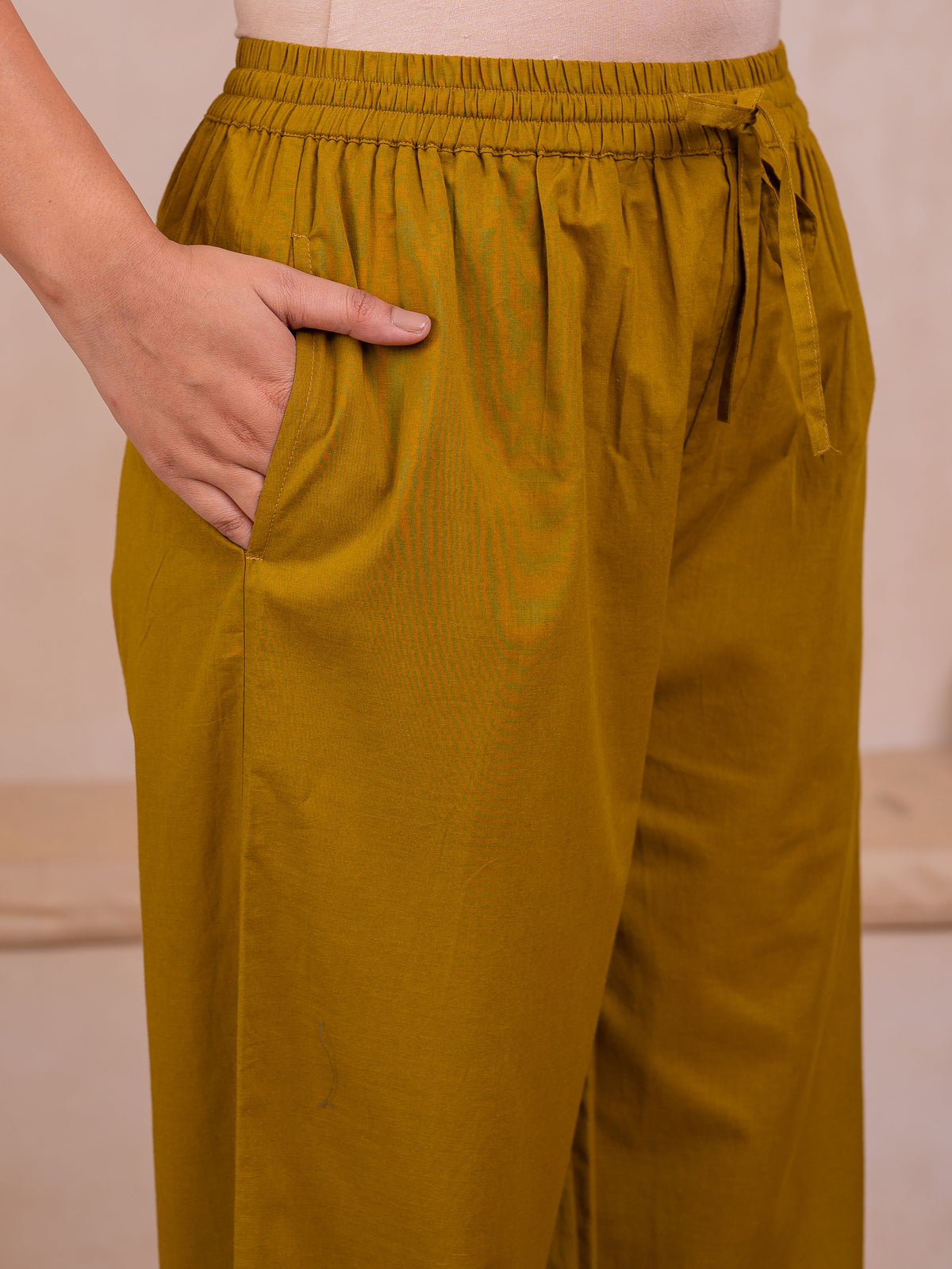 Soft Cotton Solid Green Straight Trousers