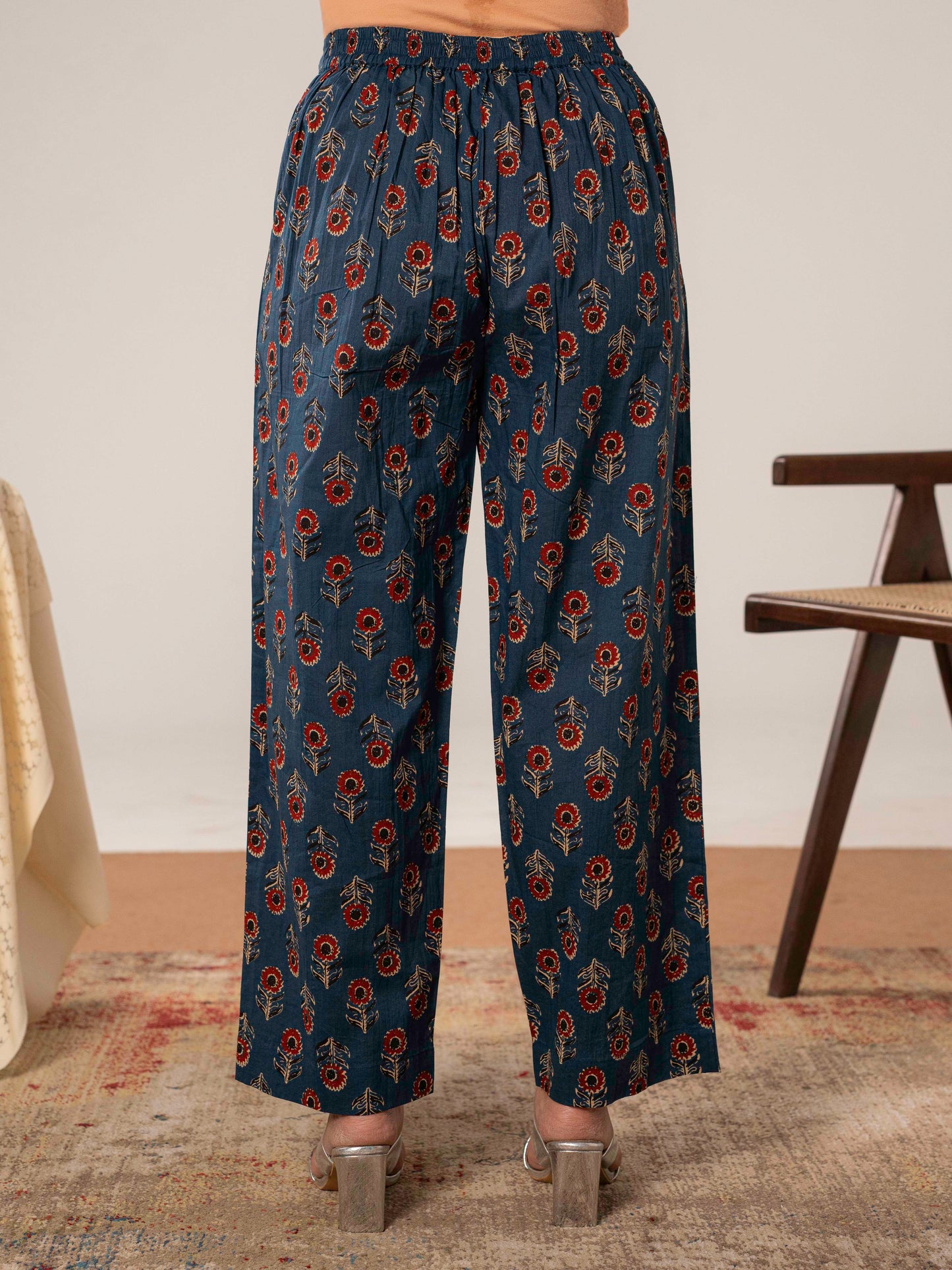 Soft cotton Butta Indigo blue Straight Trousers