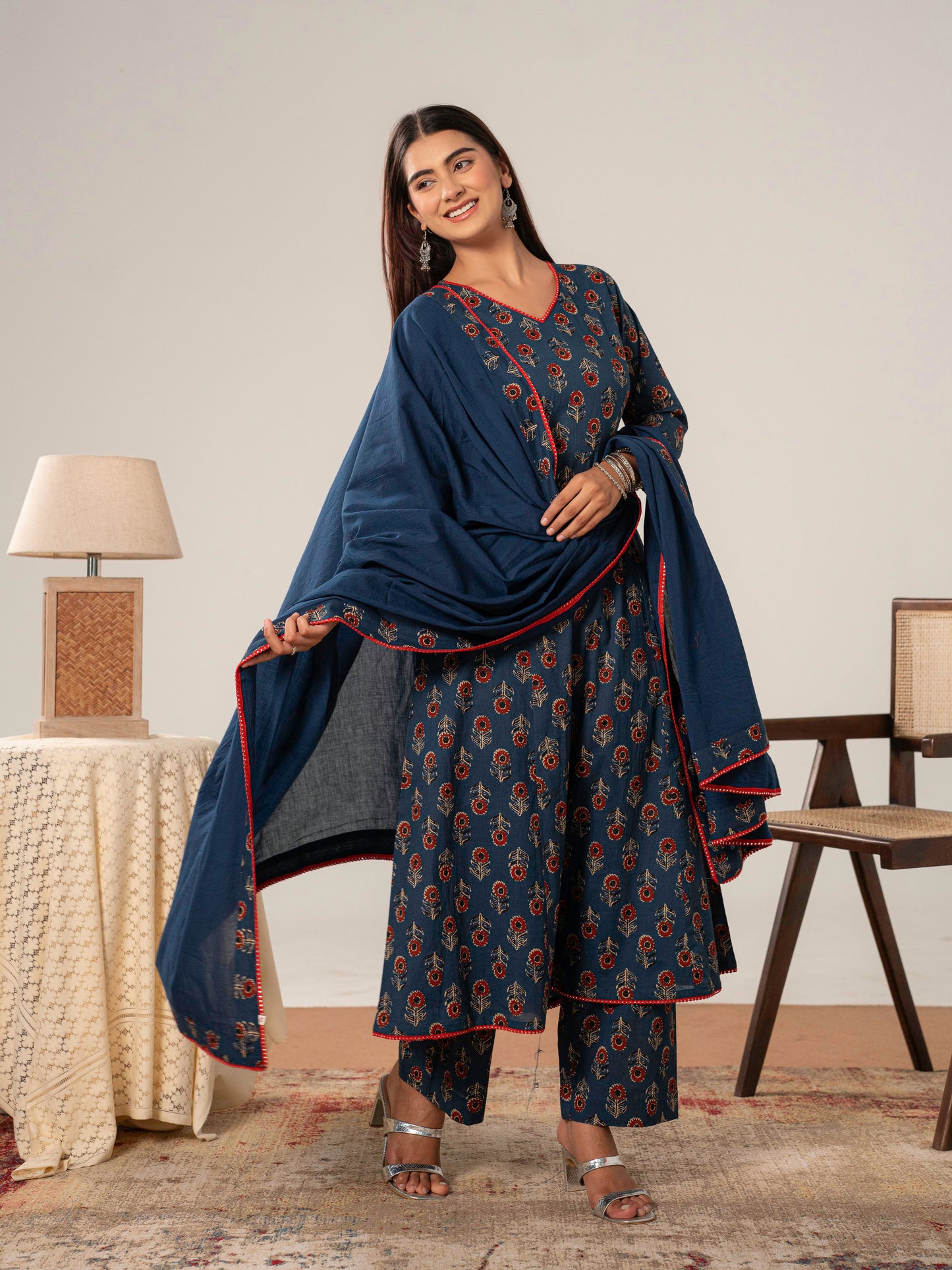 Cotton voile Solid Indigo blue Dupatta
