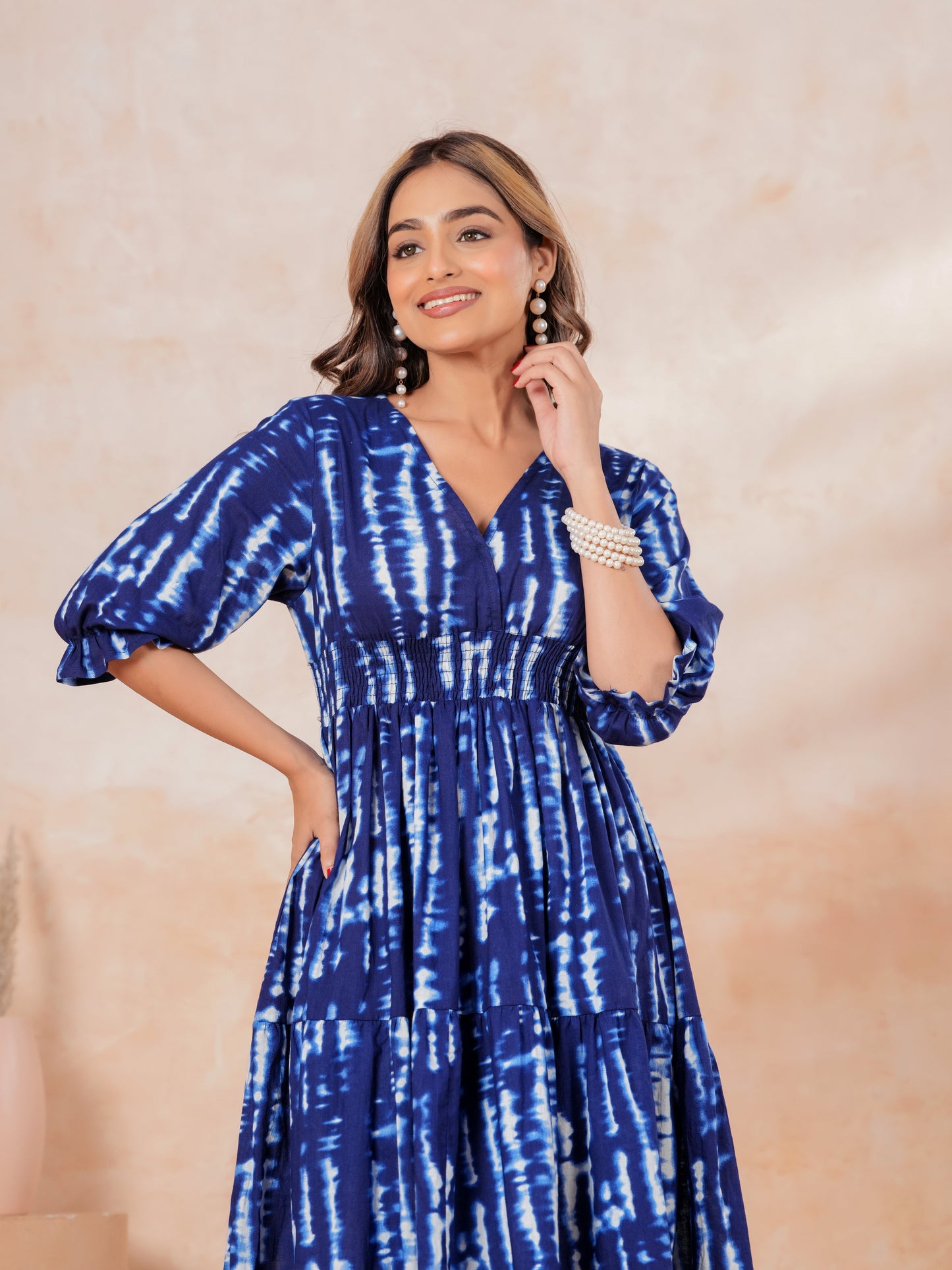 Soft Cotton Tie-dye Anarkali Indigo blue Dress