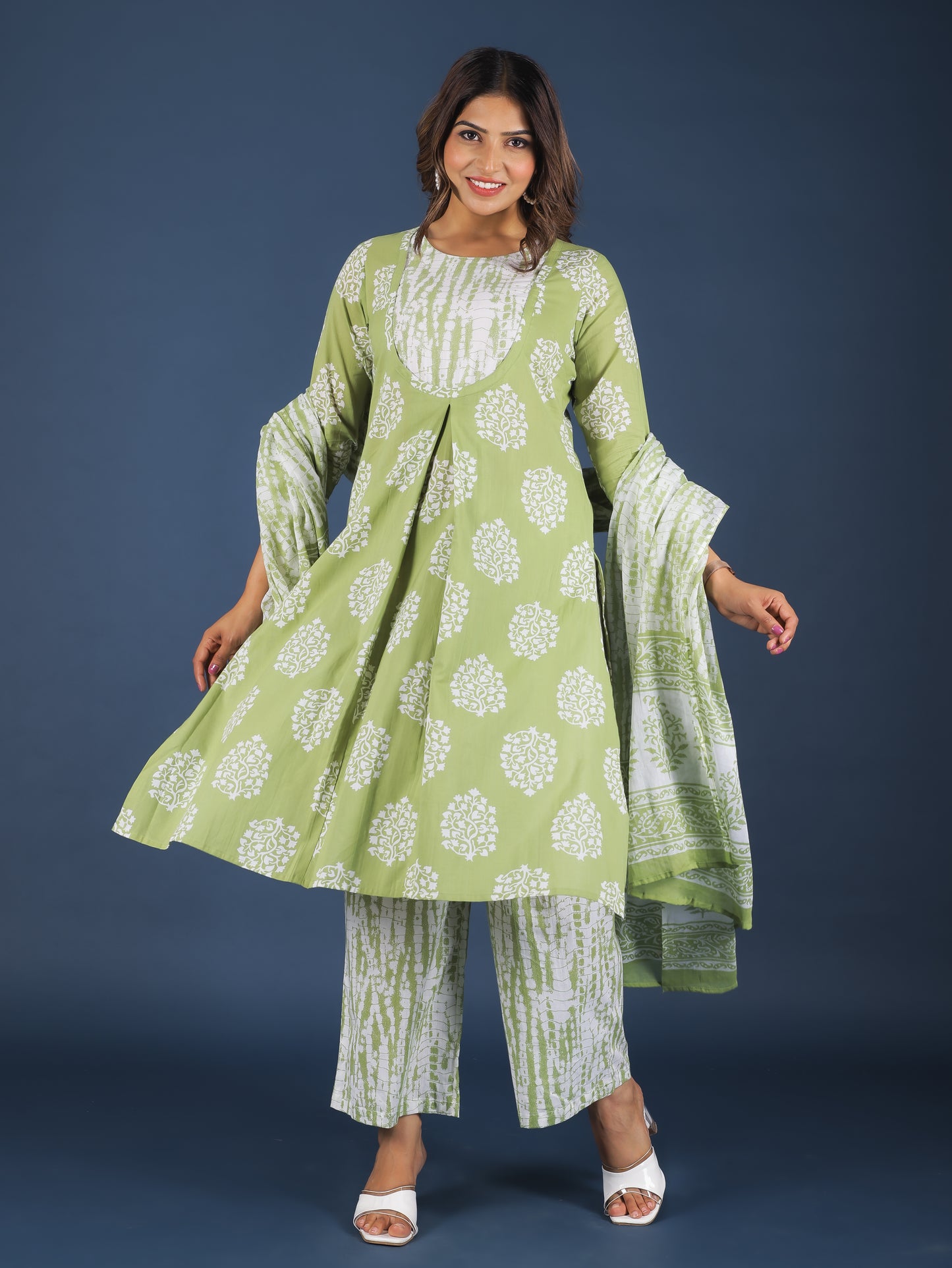 Voile Cotton Tie-Dye Green Dupatta