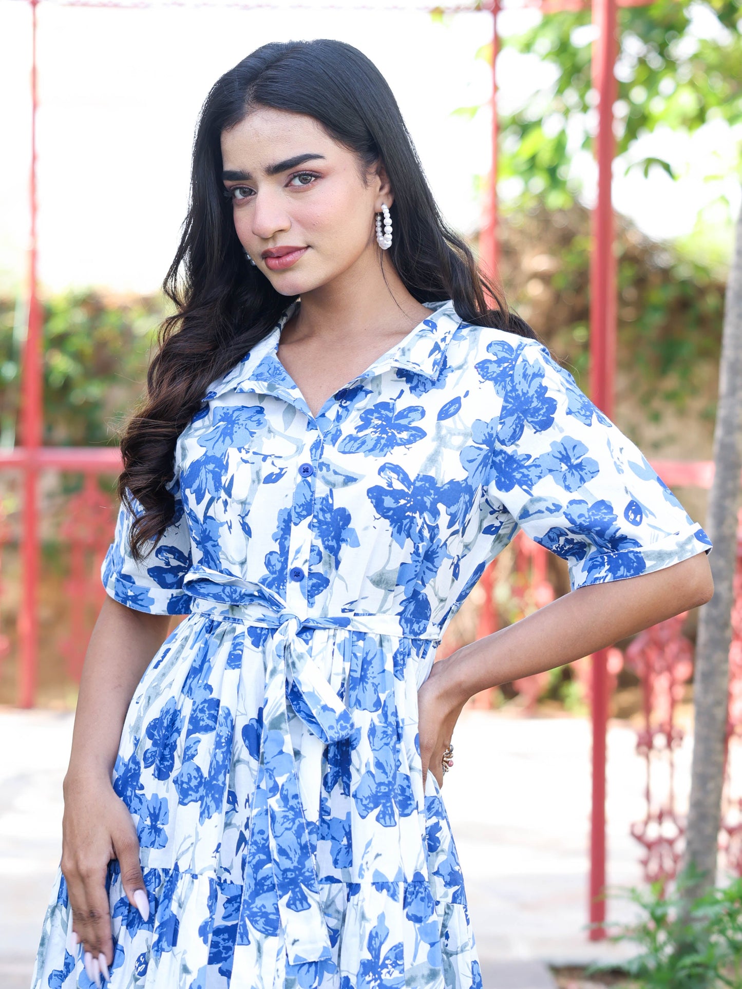 Soft cotton Floral Tiered White Dress