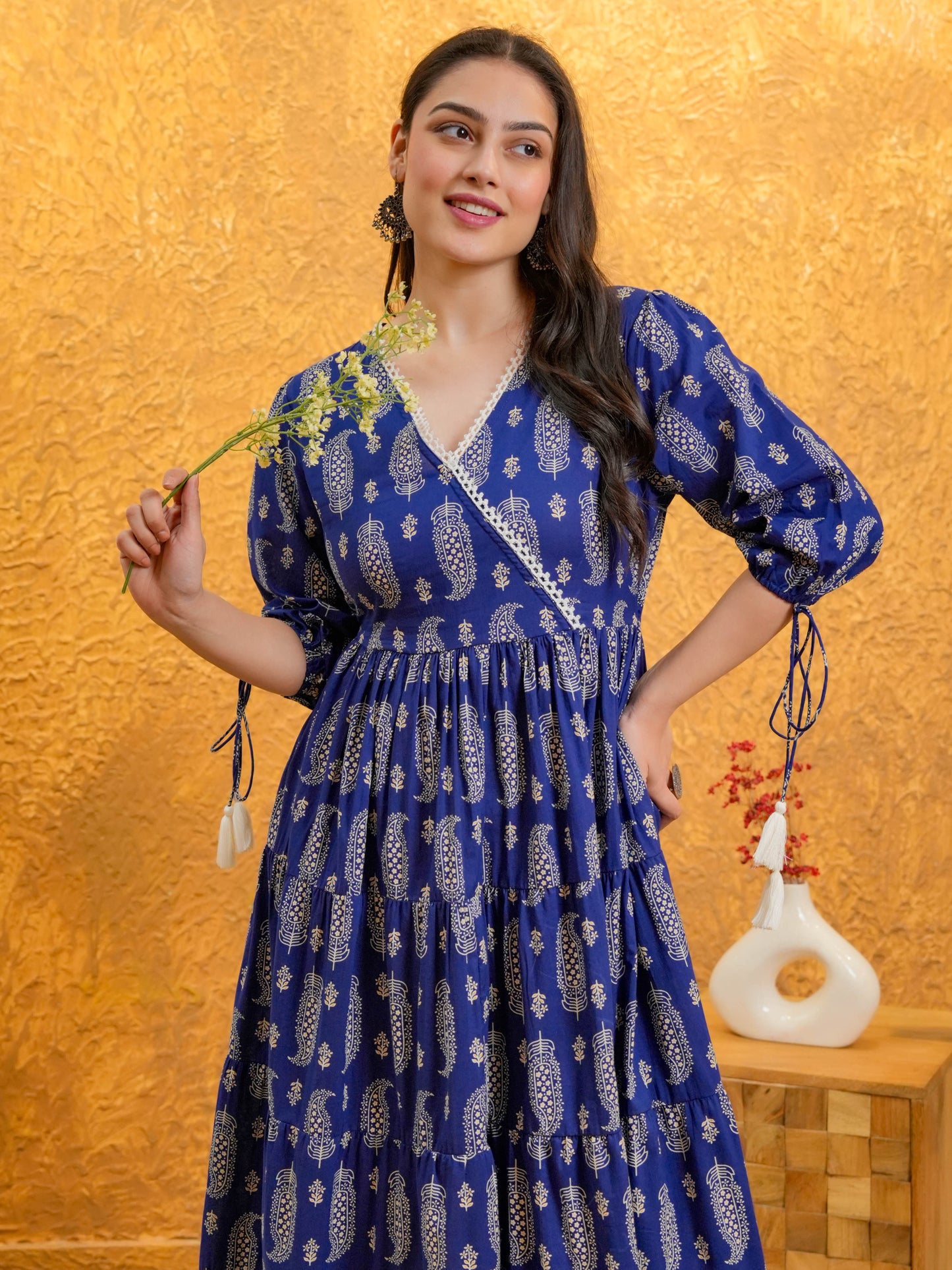 Soft Cotton Butta Anarkali Blue Dress