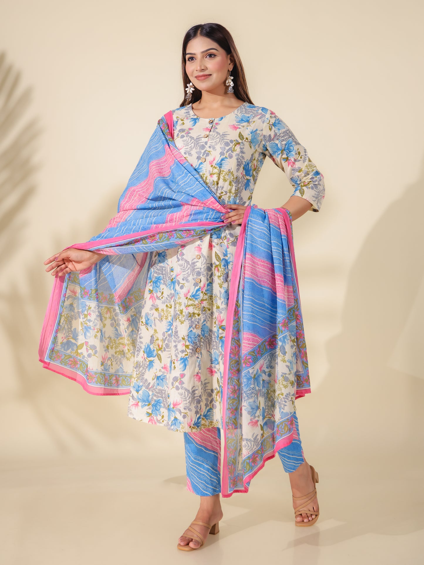 Voile Cotton Striped Blue Dupatta
