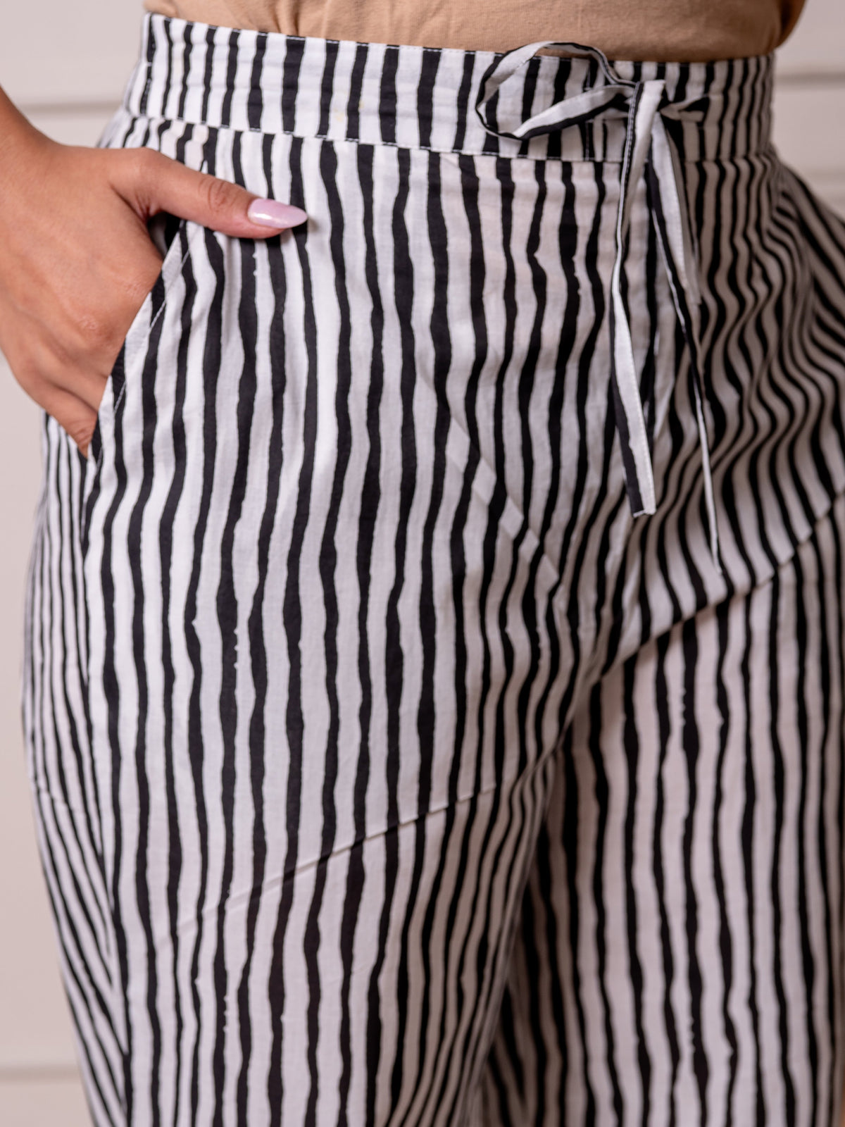 Soft Cotton Striped White Straight Trousers