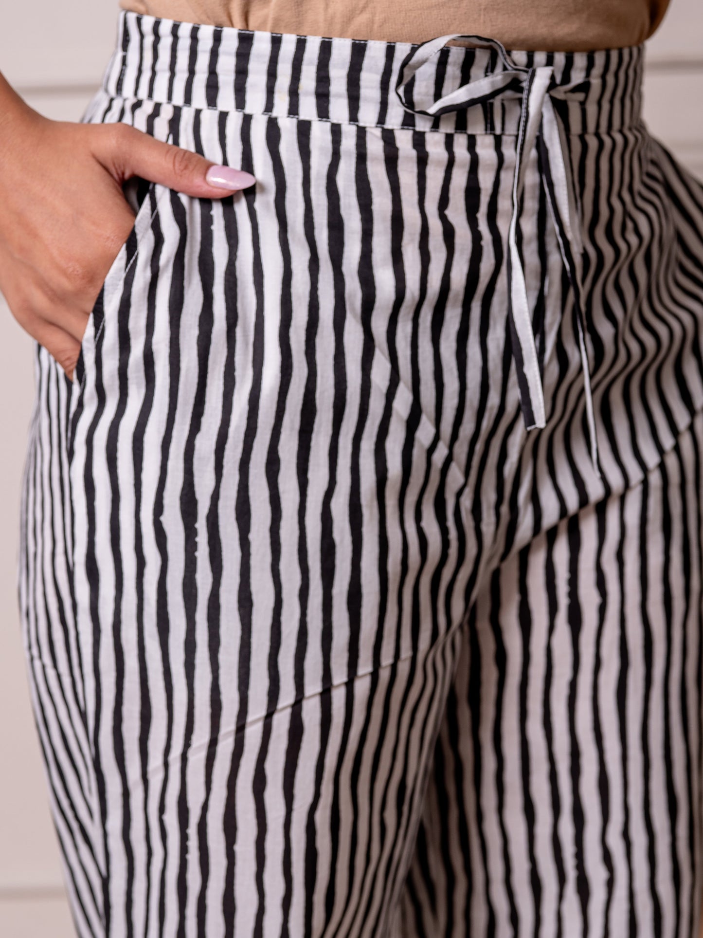 Soft cotton Striped White Straight Trousers