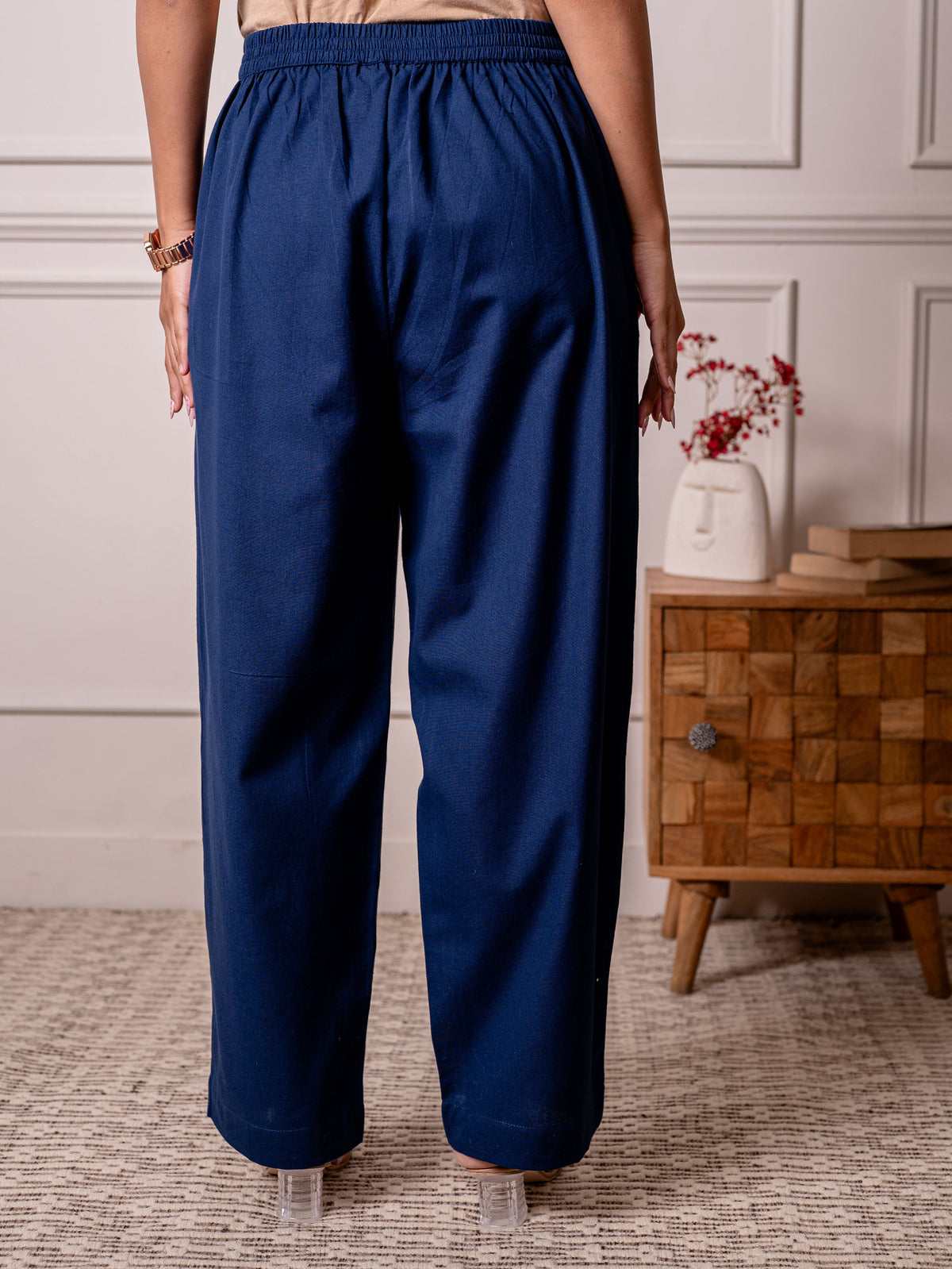 Linen Cotton Solid Straight Blue Kurta