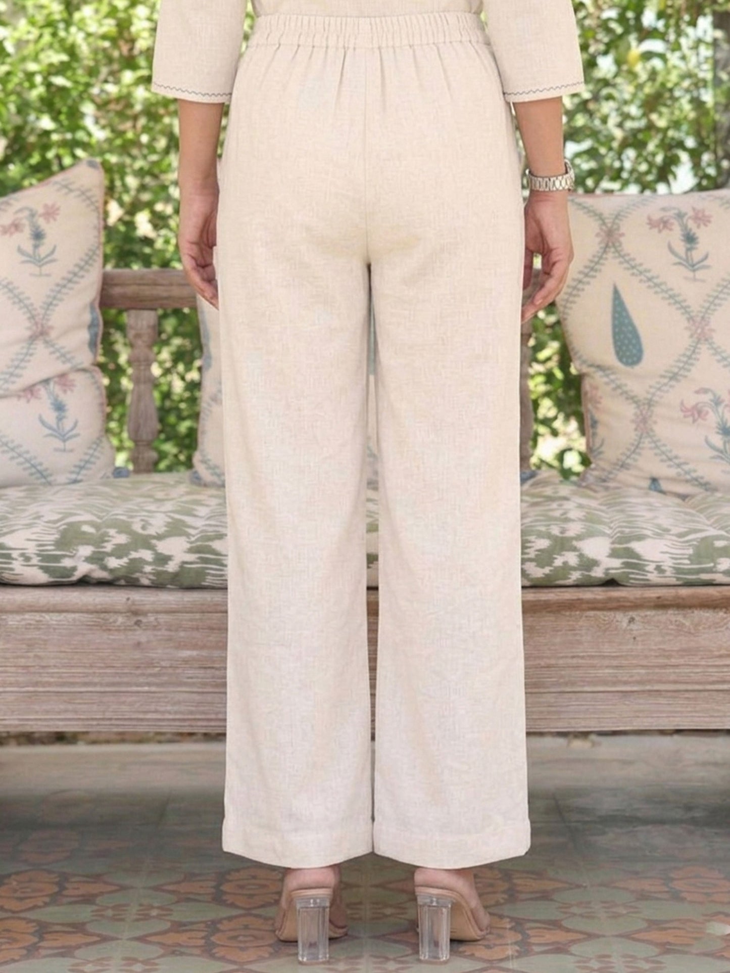 Linen cotton Solid Off White Palazzo