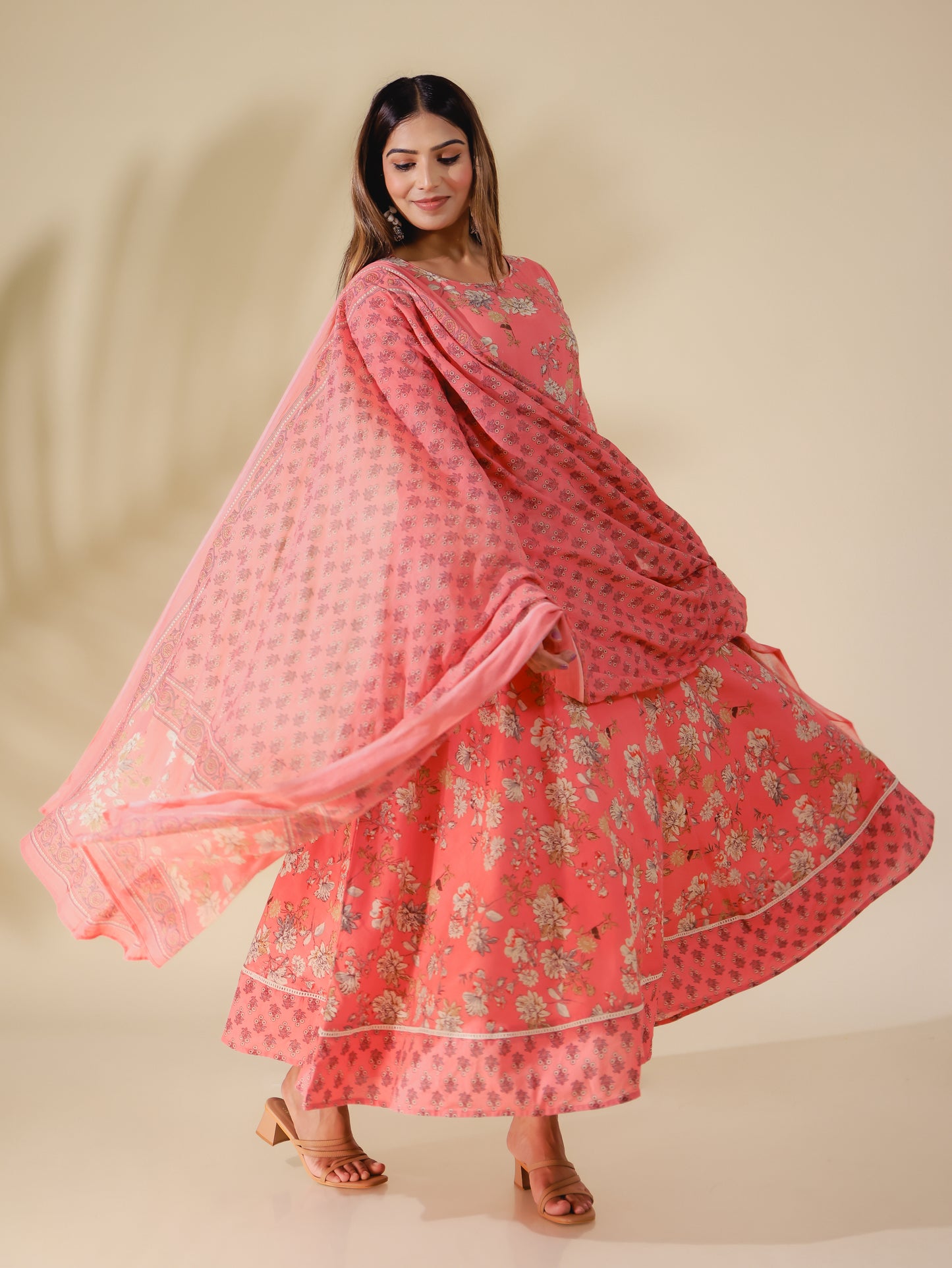 Cotton Voile Floral Pink Dupatta