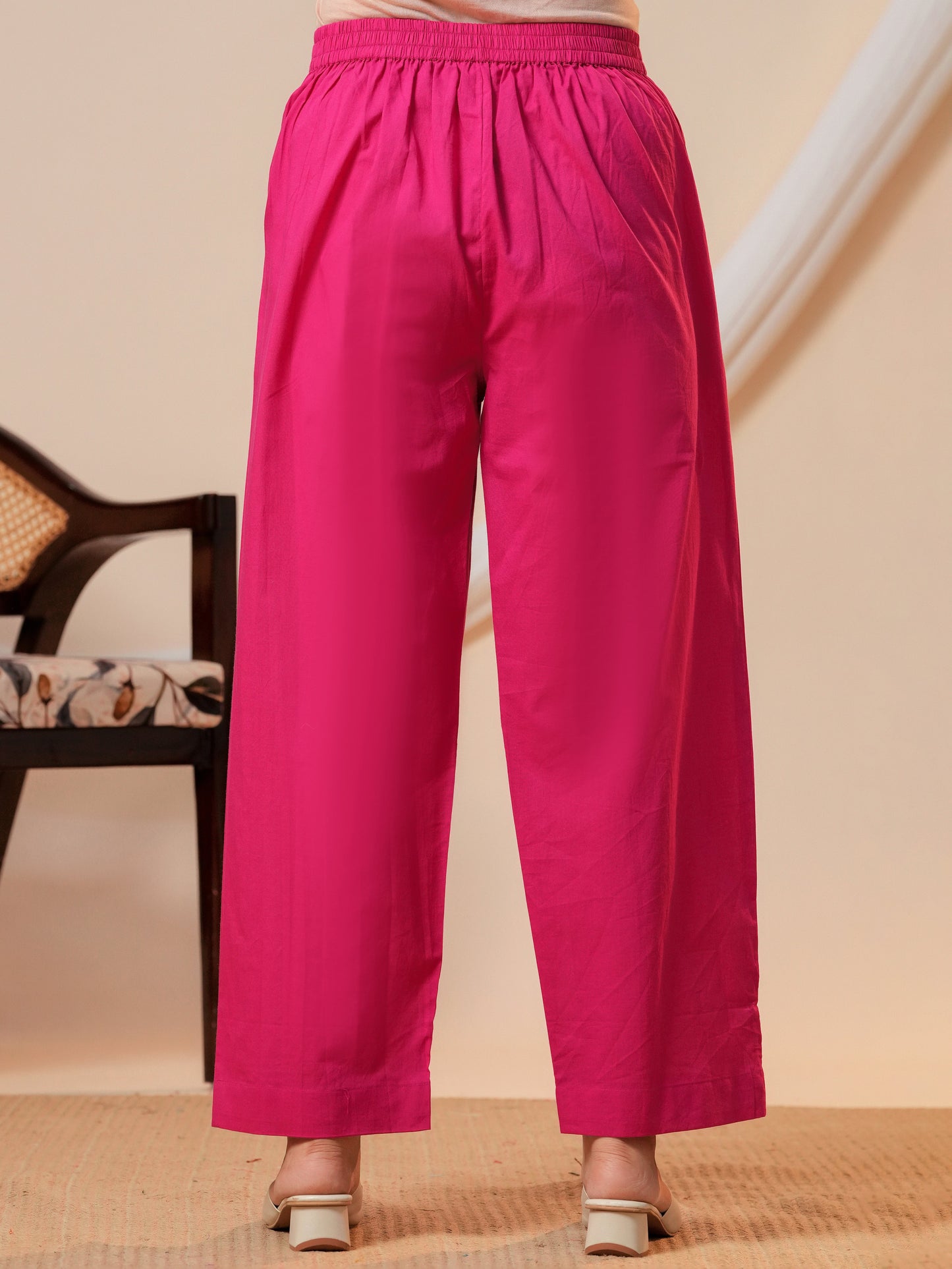 Soft cotton Solid Pink Straight Trousers