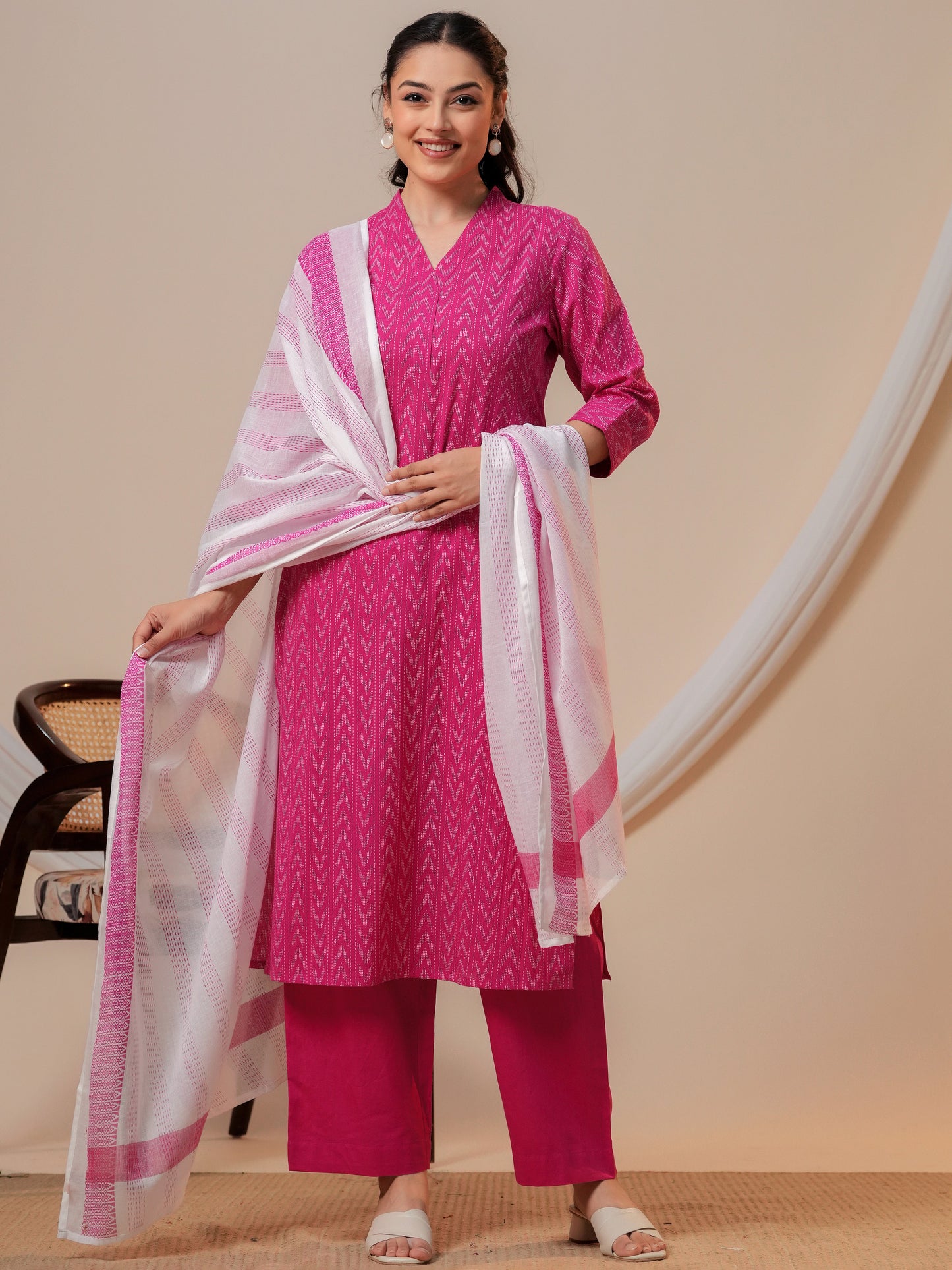 Cotton voile Geometric White Dupatta
