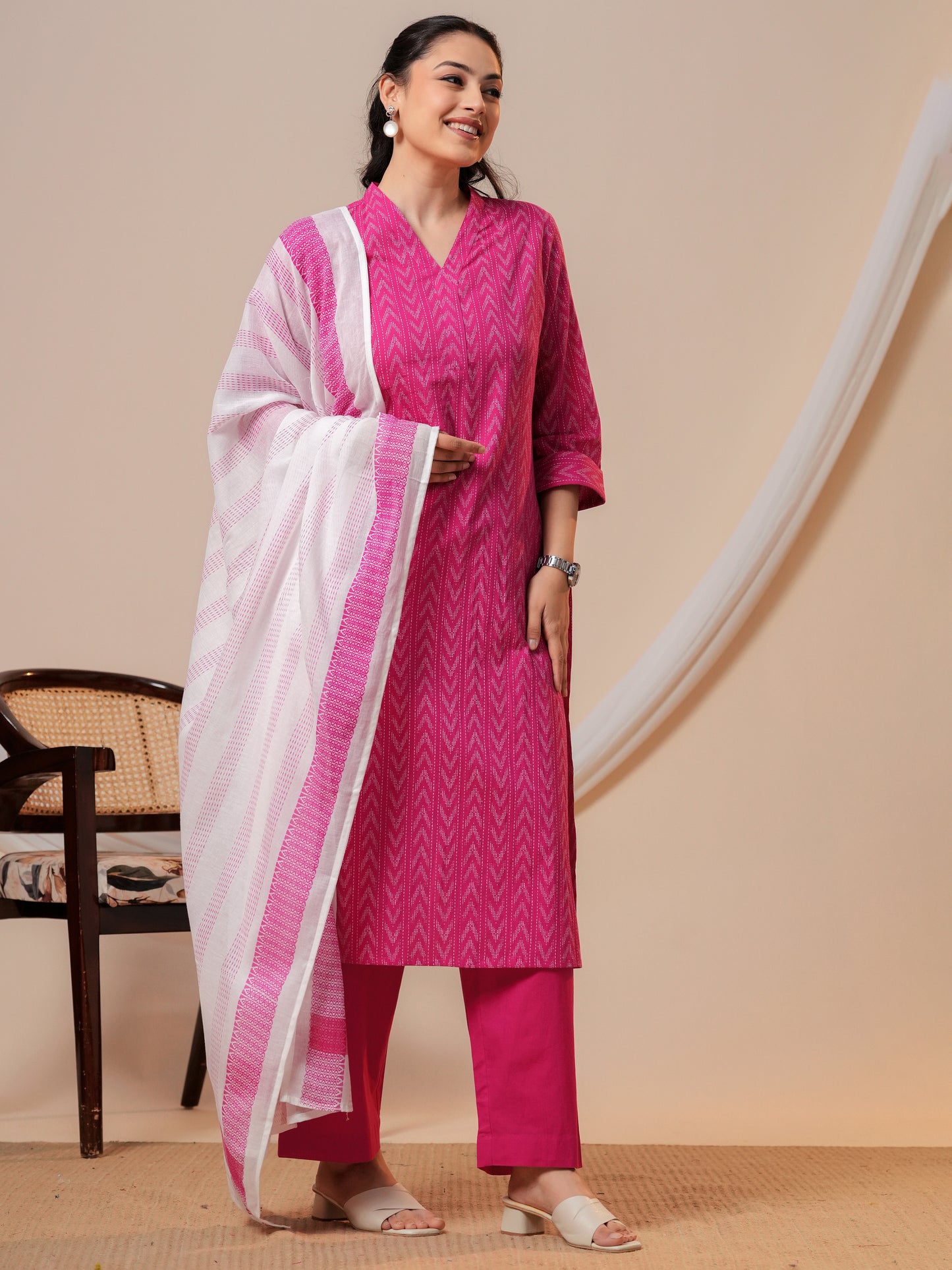 Cotton voile Geometric White Dupatta