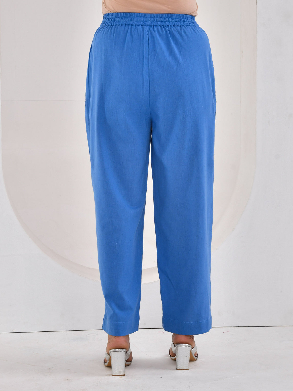 Linen cotton Solid Blue Straight Trousers
