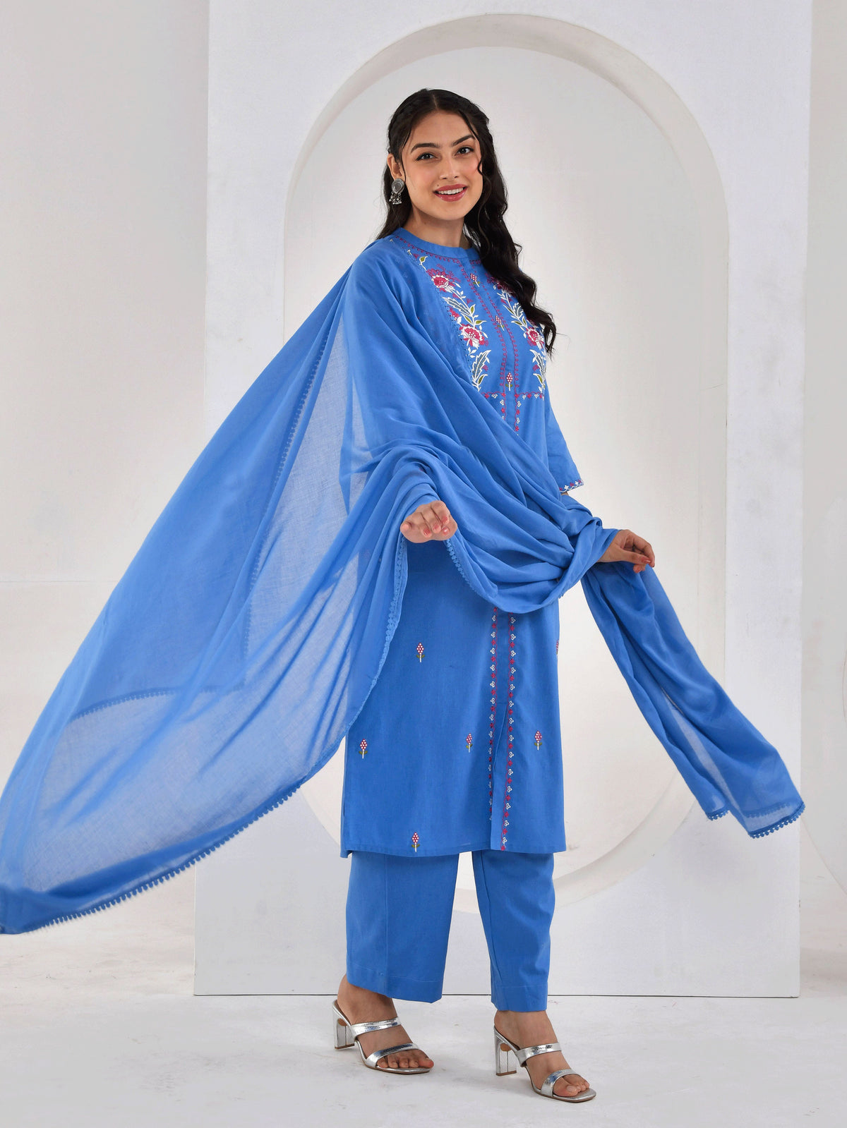 Cotton voile Solid Blue Dupatta