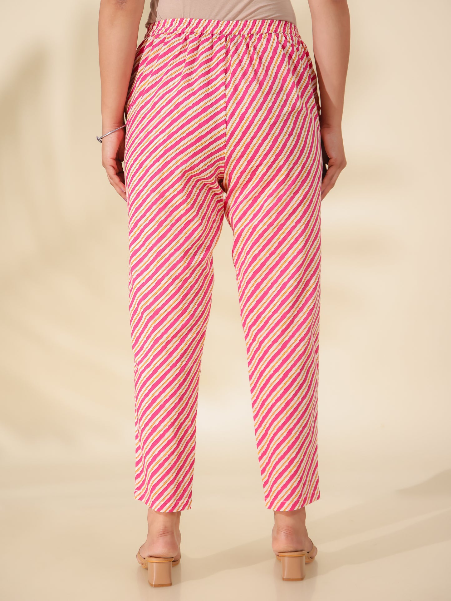 Soft Cotton Striped Pink Trousers Tapered Trousers