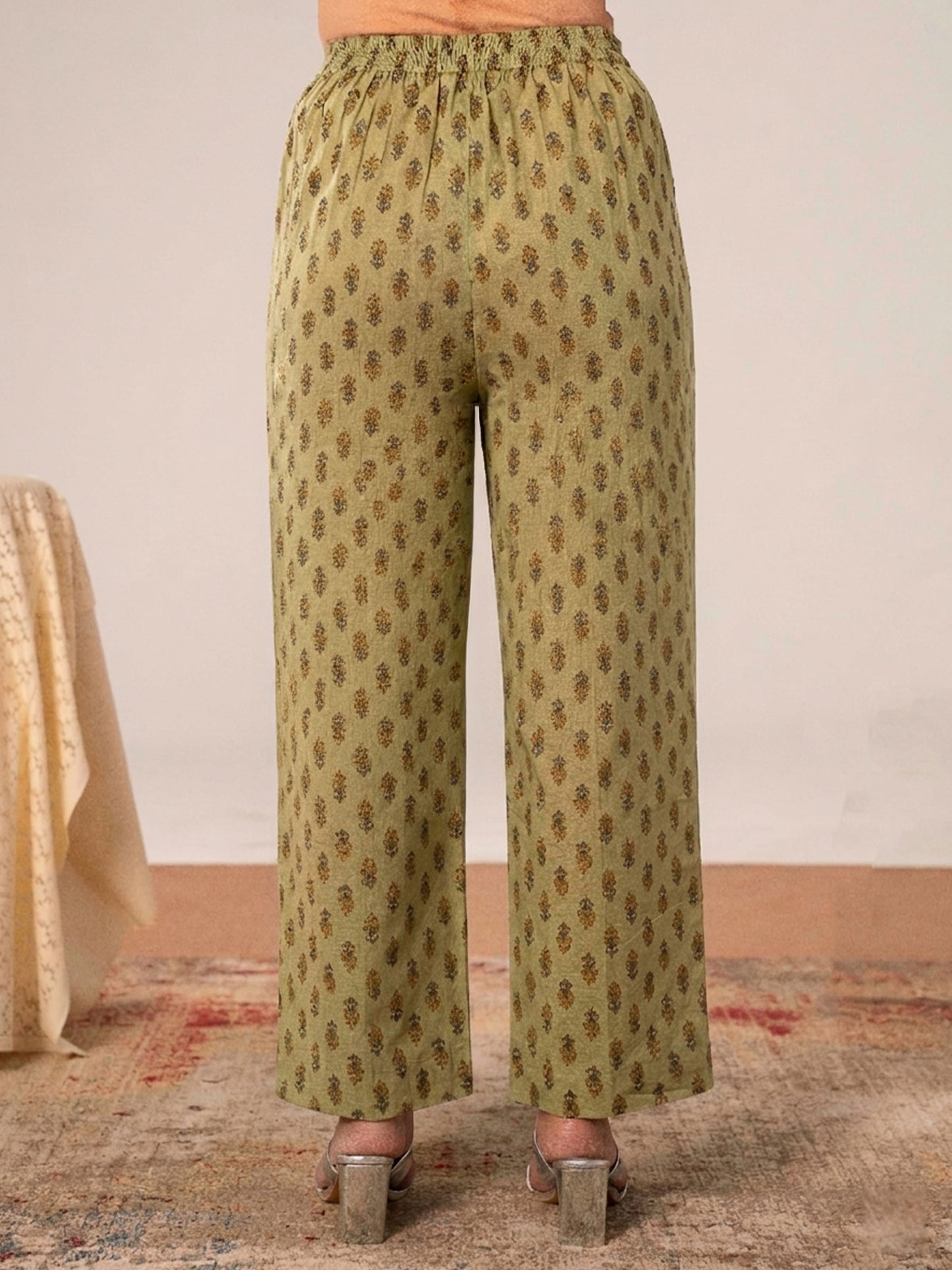 Soft Cotton Floral Straight Green Kurta