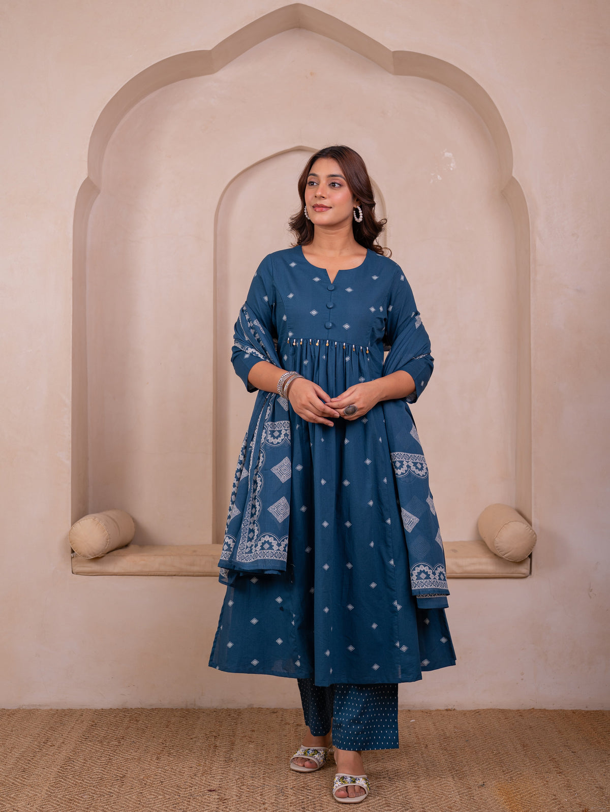 Cotton Voile Butta Blue Dupatta
