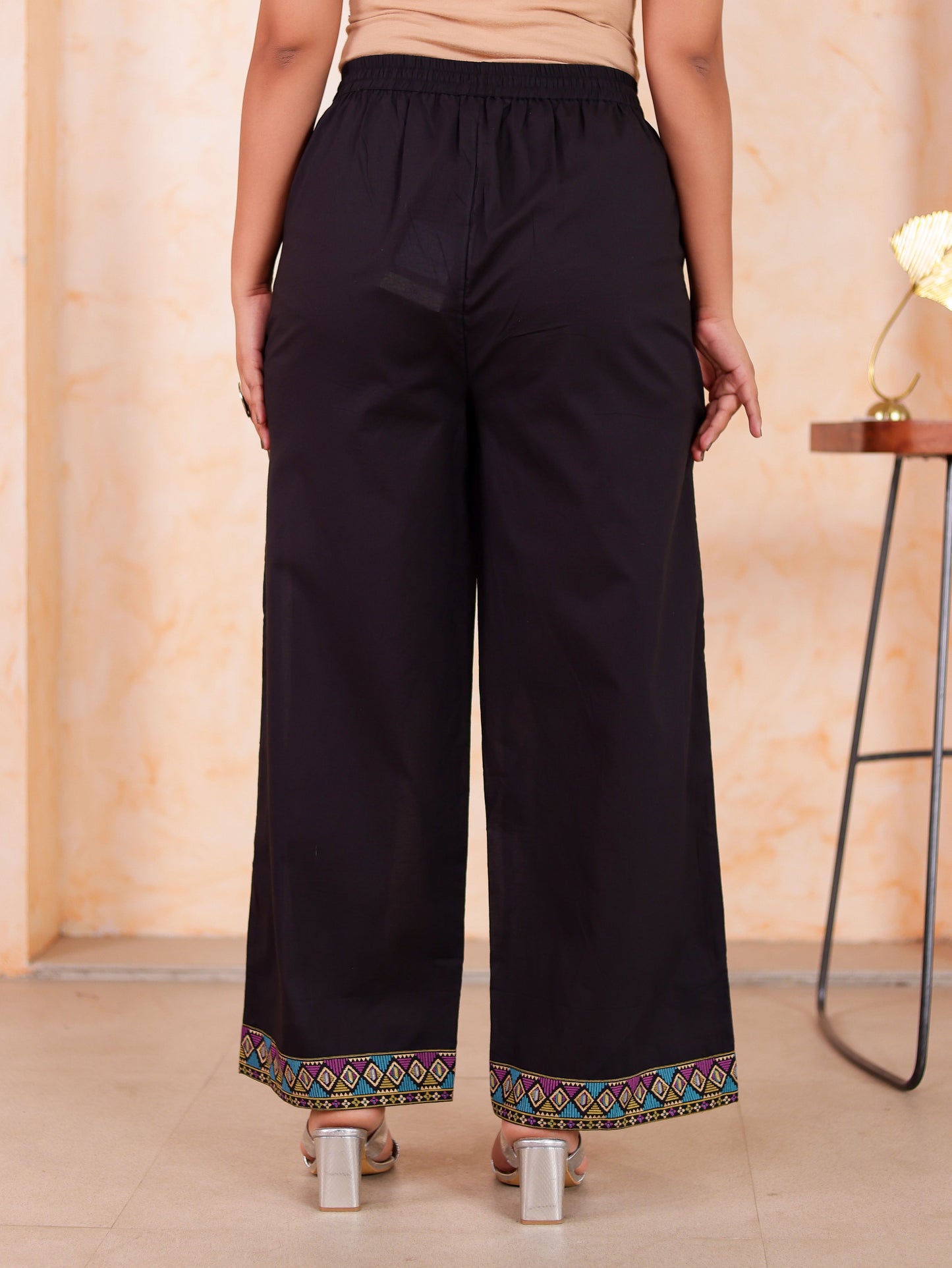 Embroidered Soft cotton Gold foil Straight Black Kurta