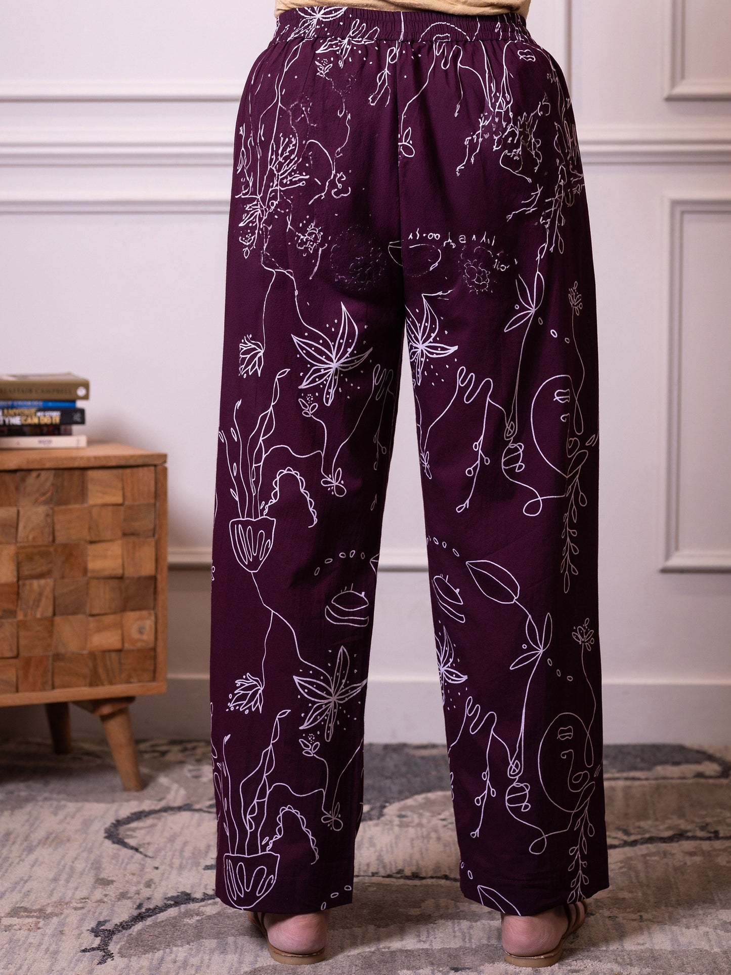 Soft cotton Abstract Wine Straight Trousers