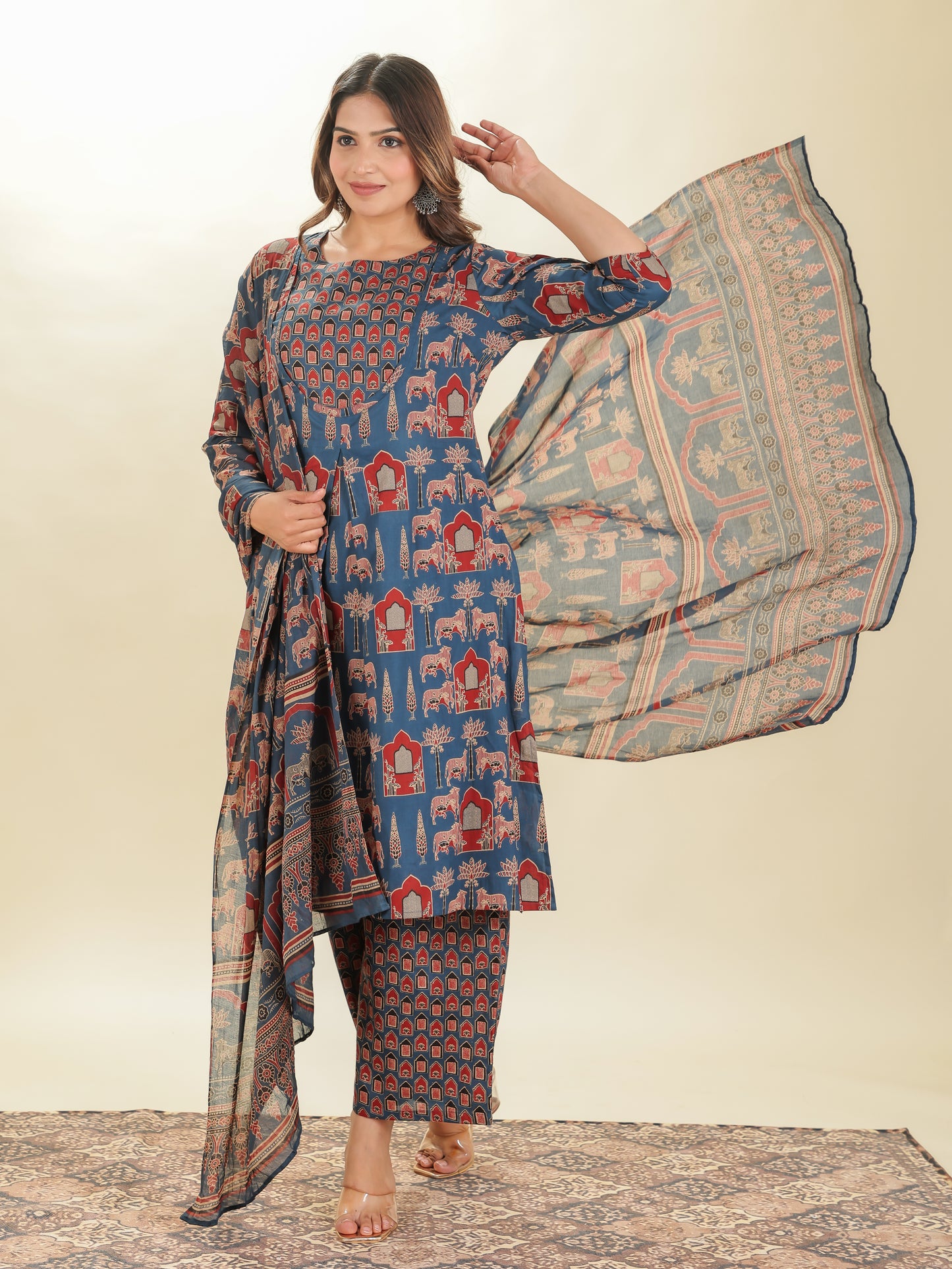 Cotton Voile Abstract Blue Dupatta