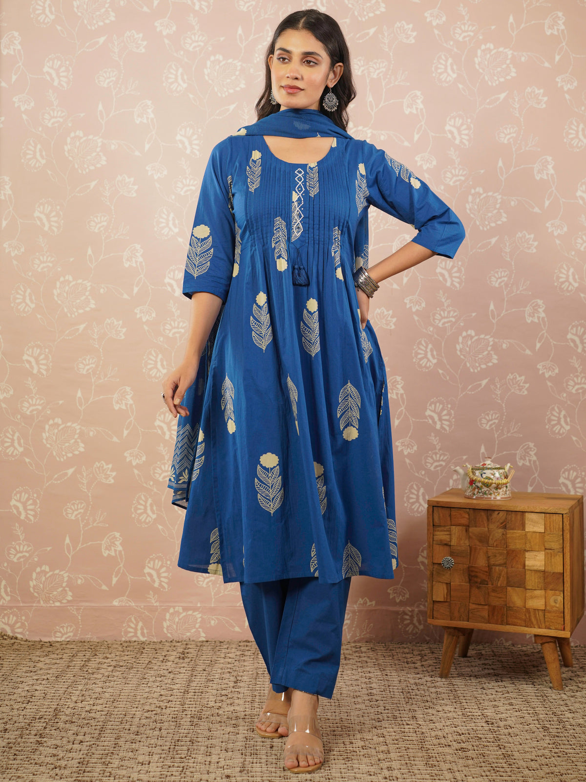 cotton voile butta straight blue dupatta