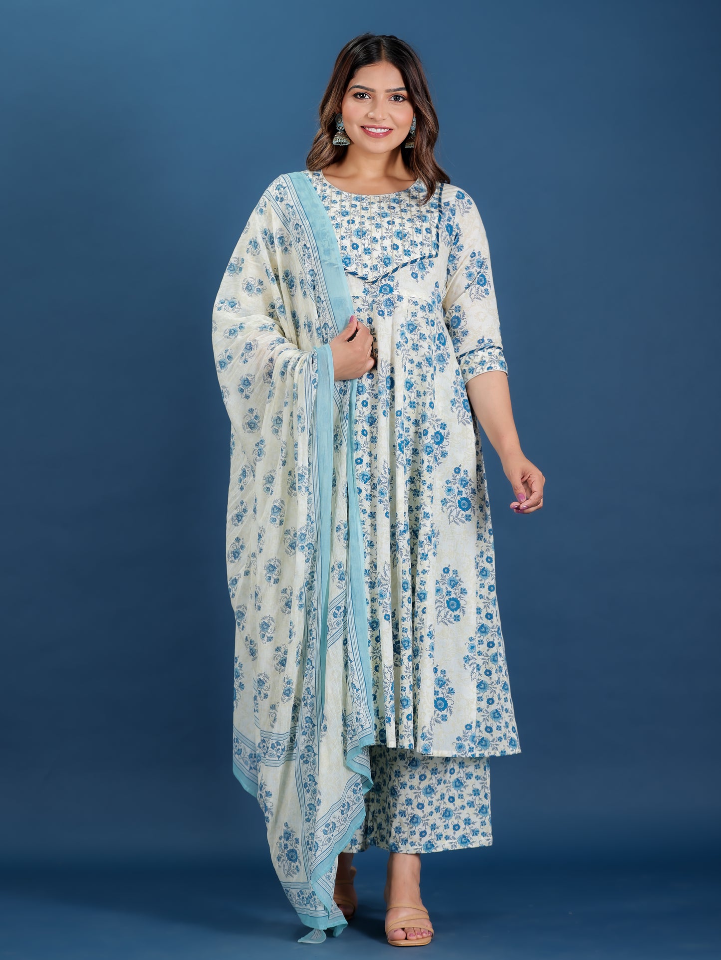 Cotton Voile Block Print Off White Dupatta