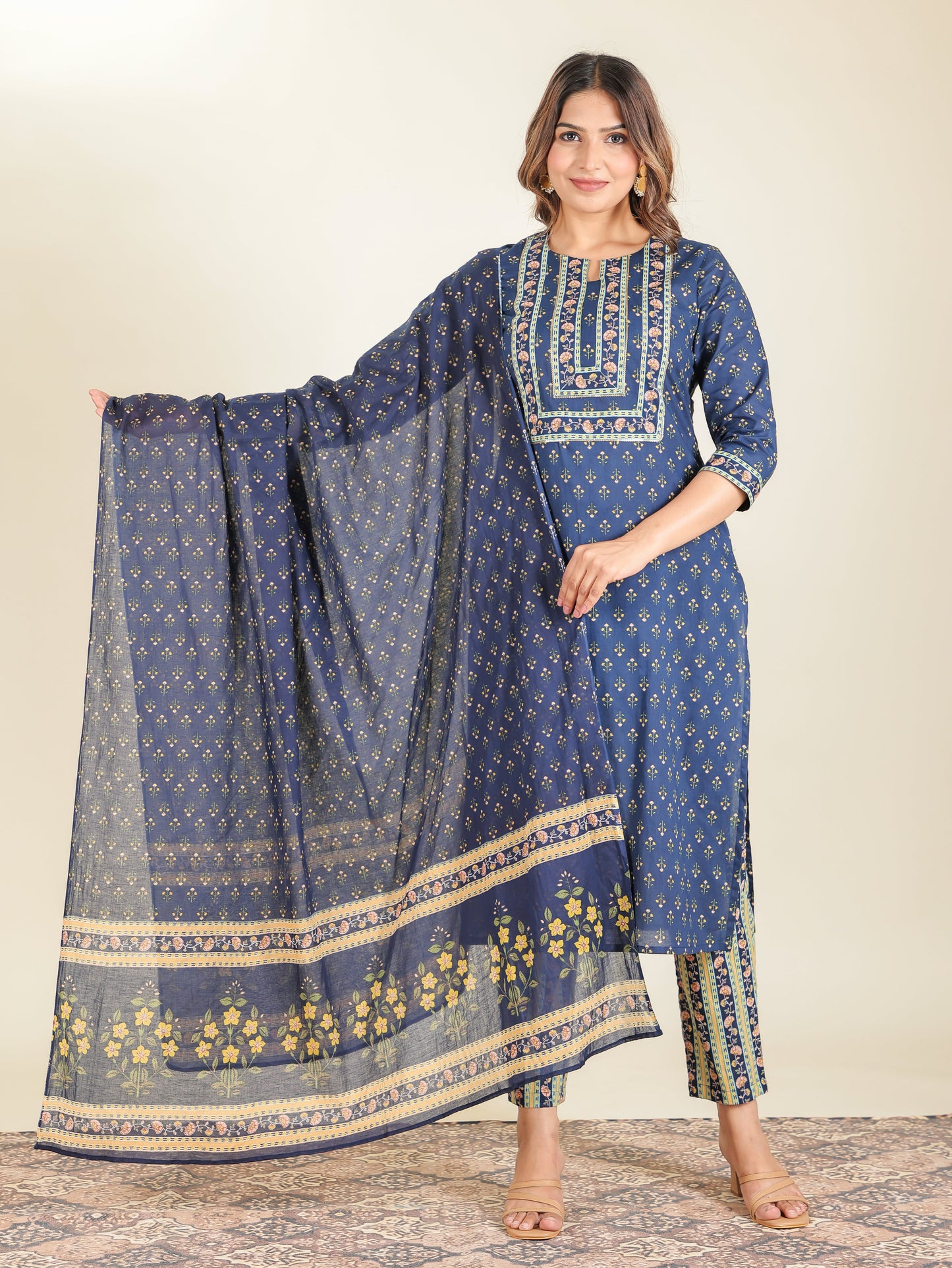 Cotton Voile Butti Indigo Dupatta