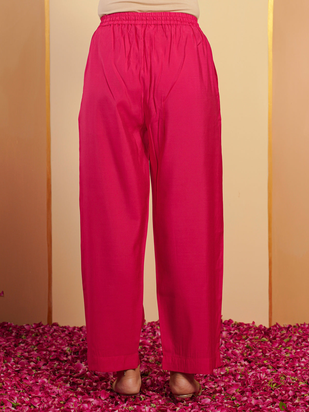 chanderi solid pink trousers
