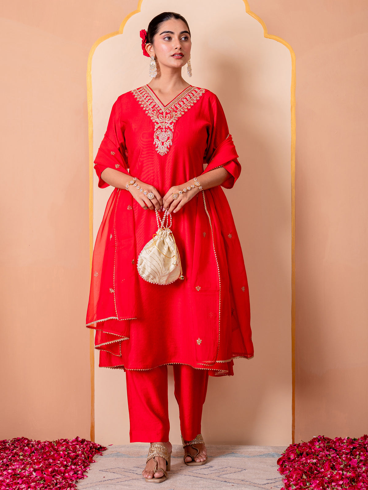 Organza Solid Crop Red Dupatta