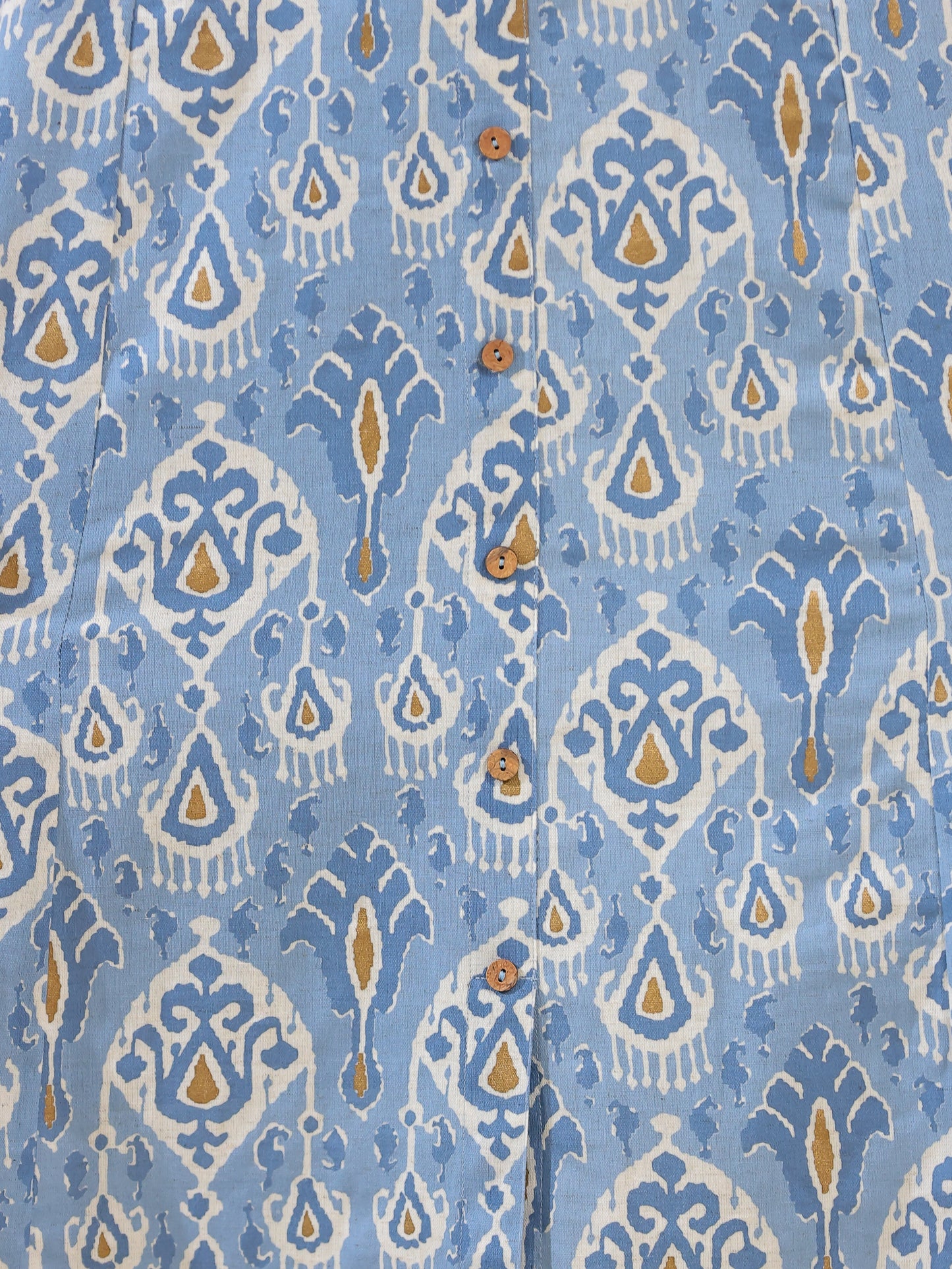 Linen Cotton Ikat A-line Blue Kurta