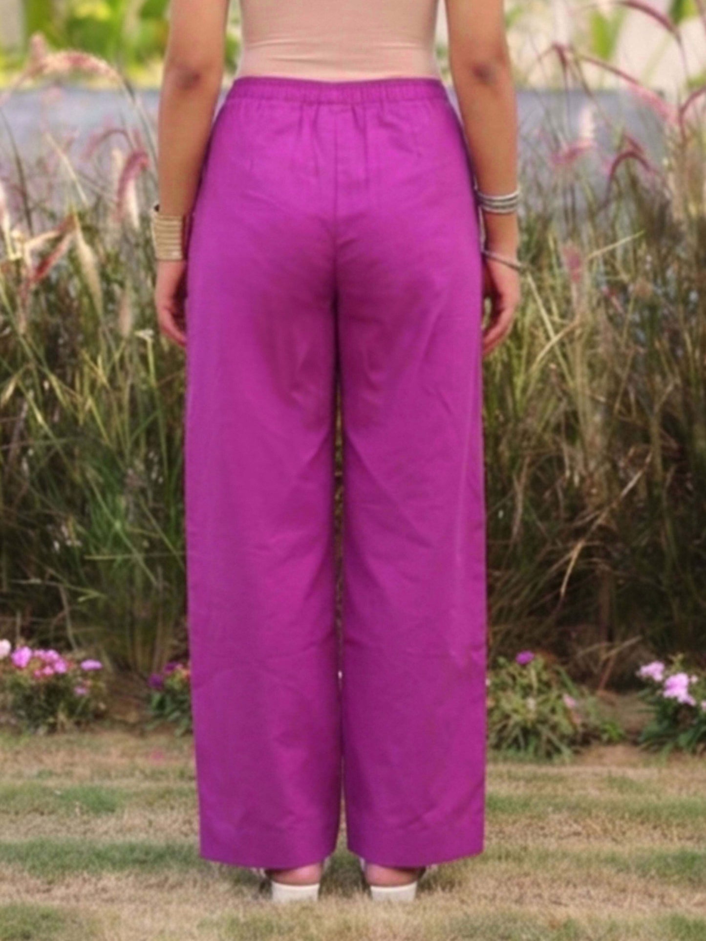 Soft cotton Solid Purple Straight Trousers