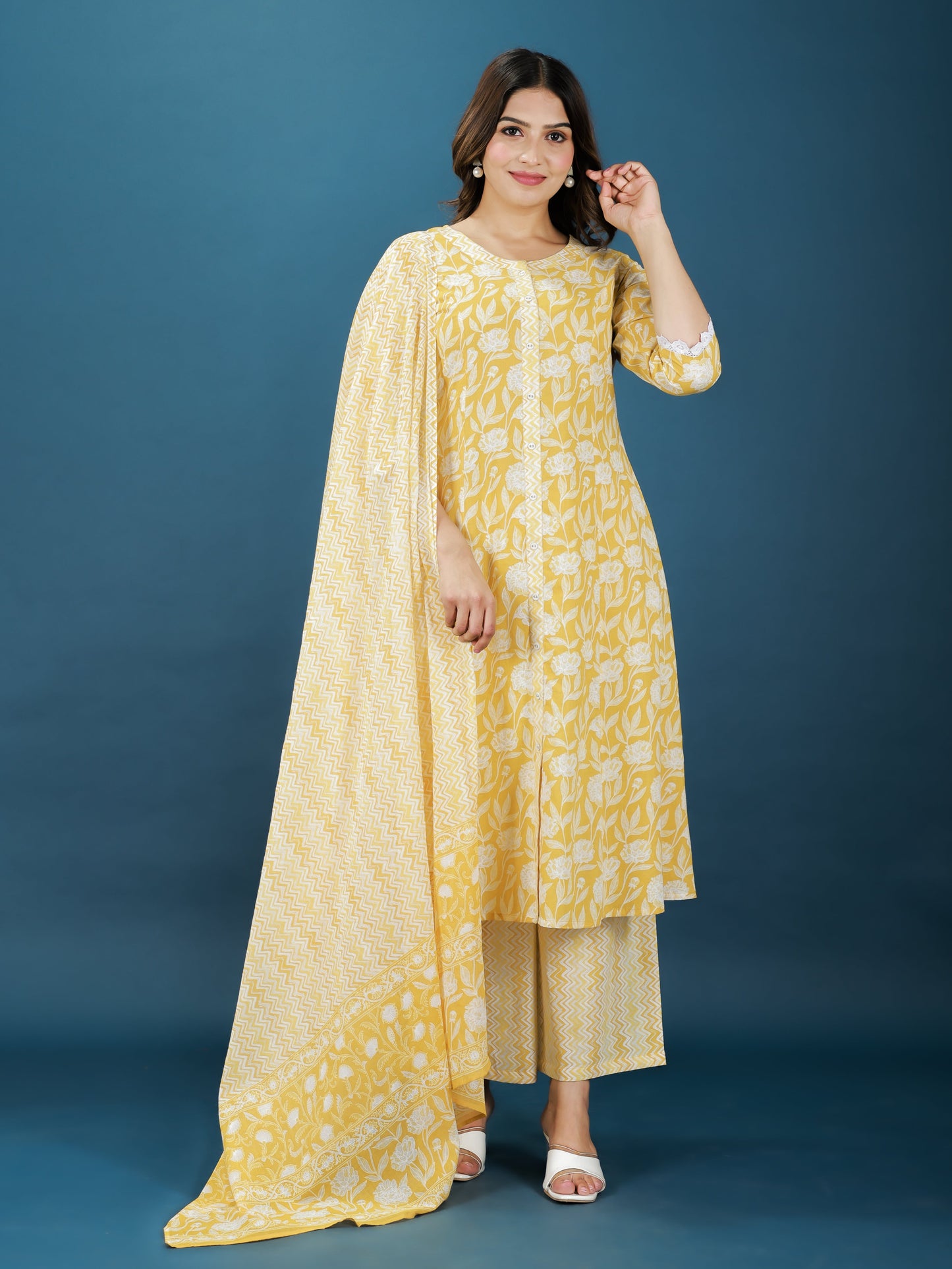 Cotton Voile Chevron Yellow Dupatta