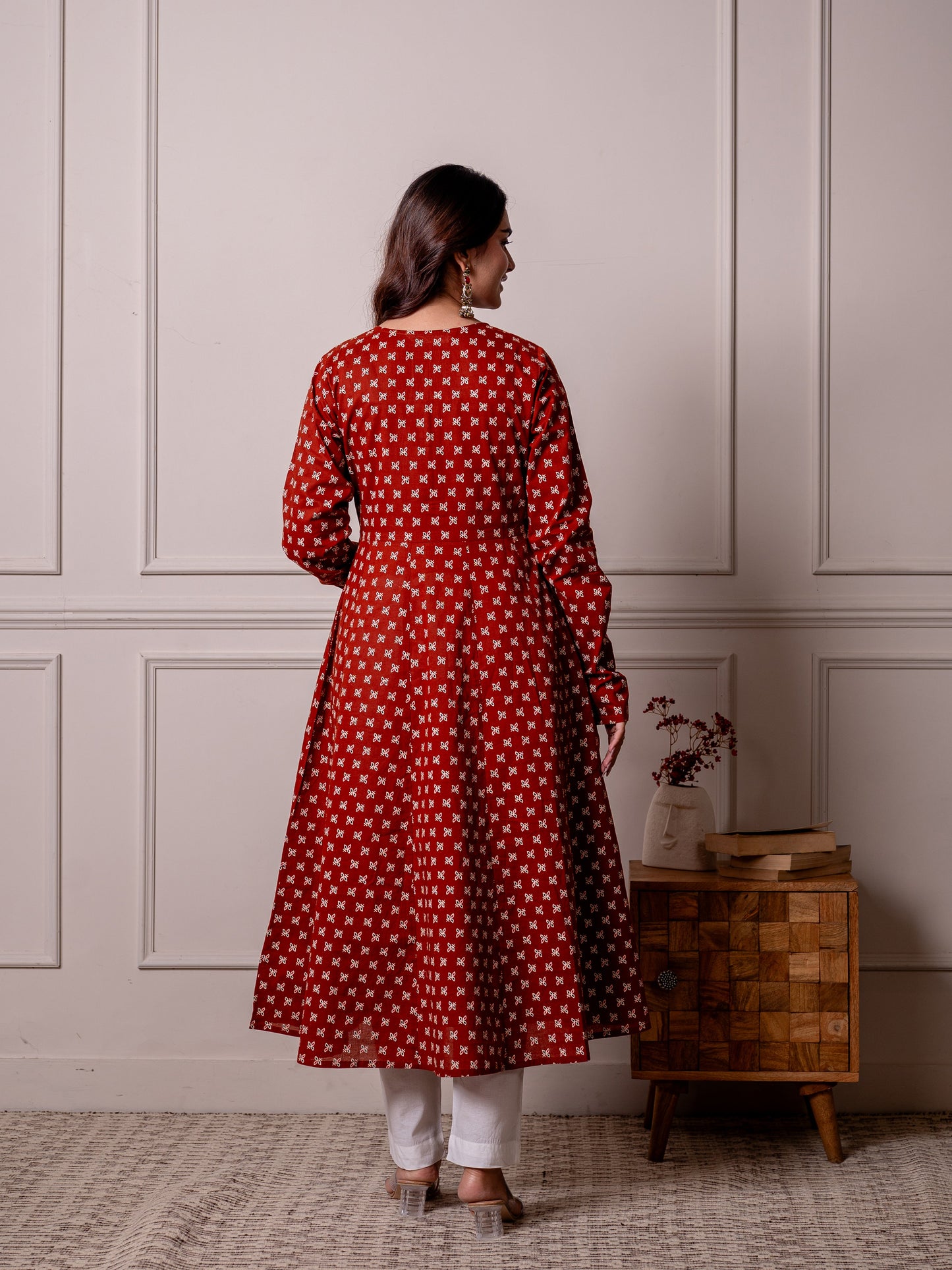 Soft cotton Butti Anarkali Rust Kurta