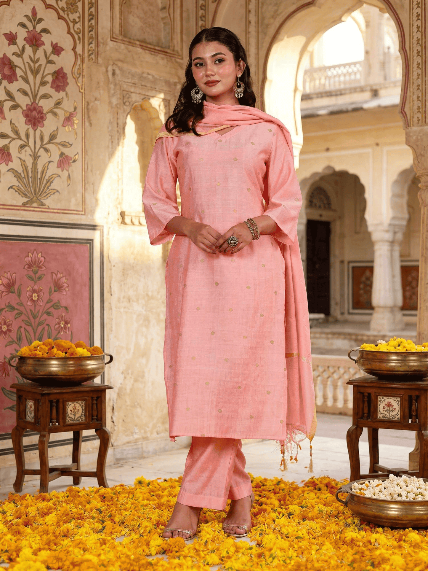 Brocade Solid Pink Dupatta